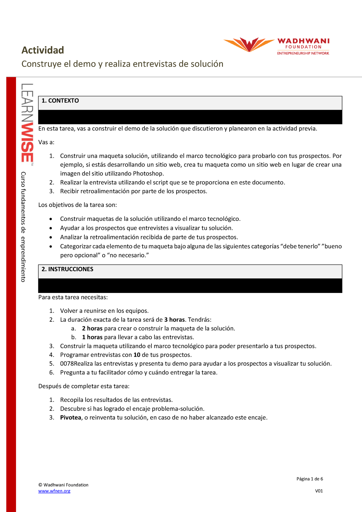 Leccion 5 Actividad 3 Construye Tu Demo De Solución Página 1 De 6 © Wadhwani Foundation 8982