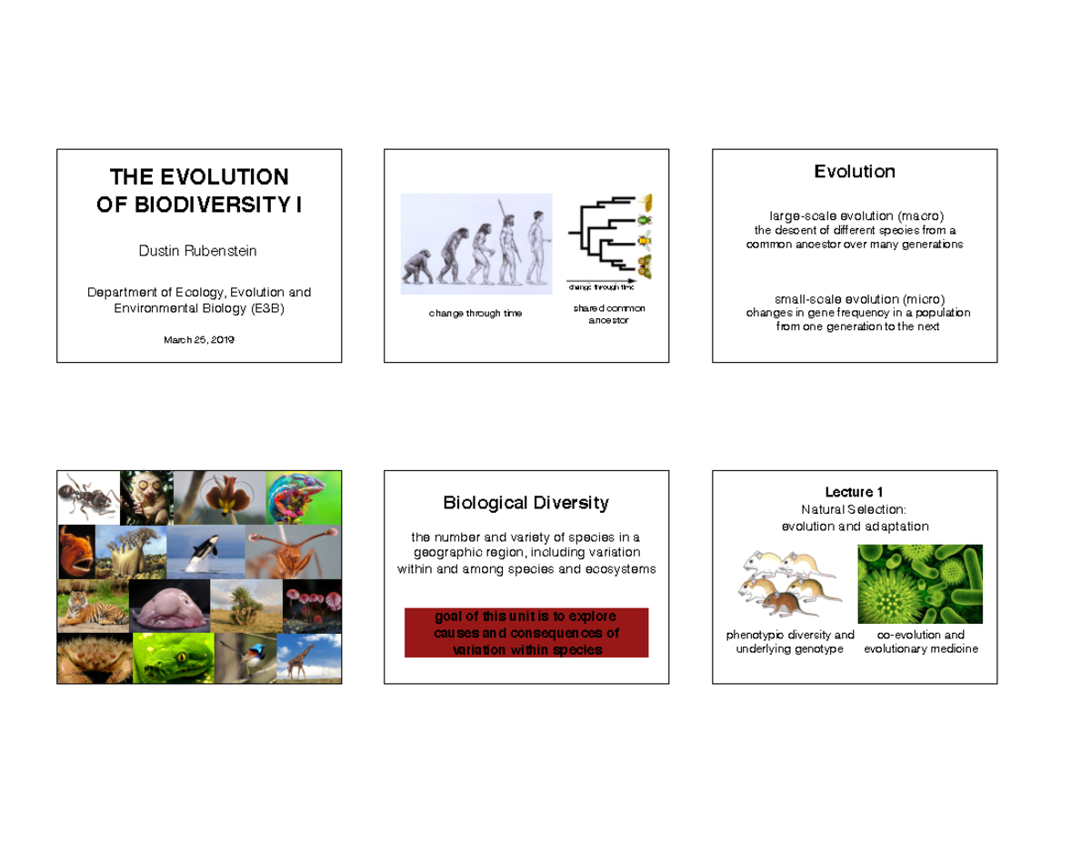 Biodiv 1 Lecture Slides Print Version 1 Spring 2019 - Evolution THE ...