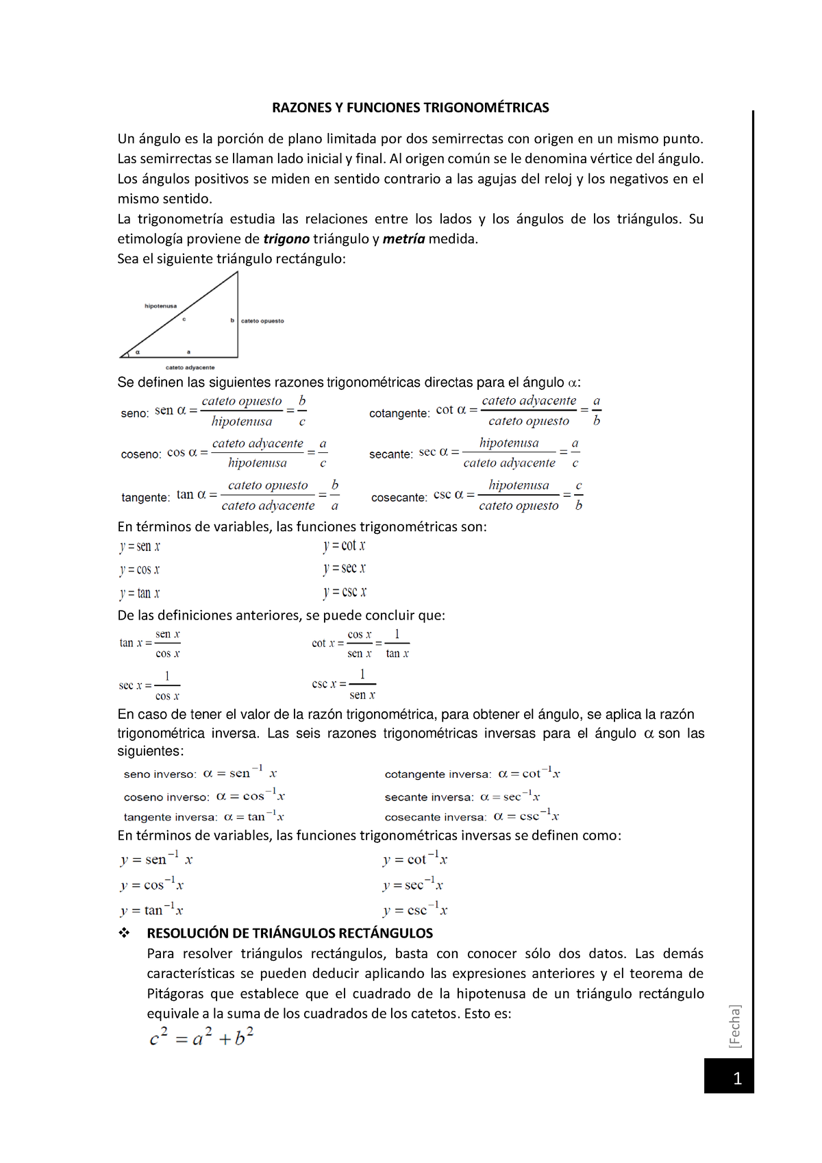 Conceptual-Razones Trigonométricas - [Fecha] RAZONES Y FUNCIONES ...