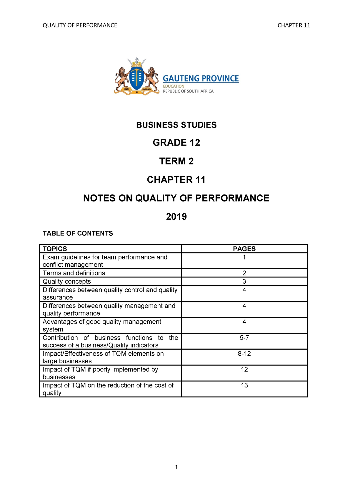 grade 12 business studies quality performance essay