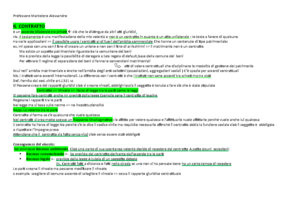 5 Il contratto Professore Mantelero Alessandro IL CONTRATTO è un