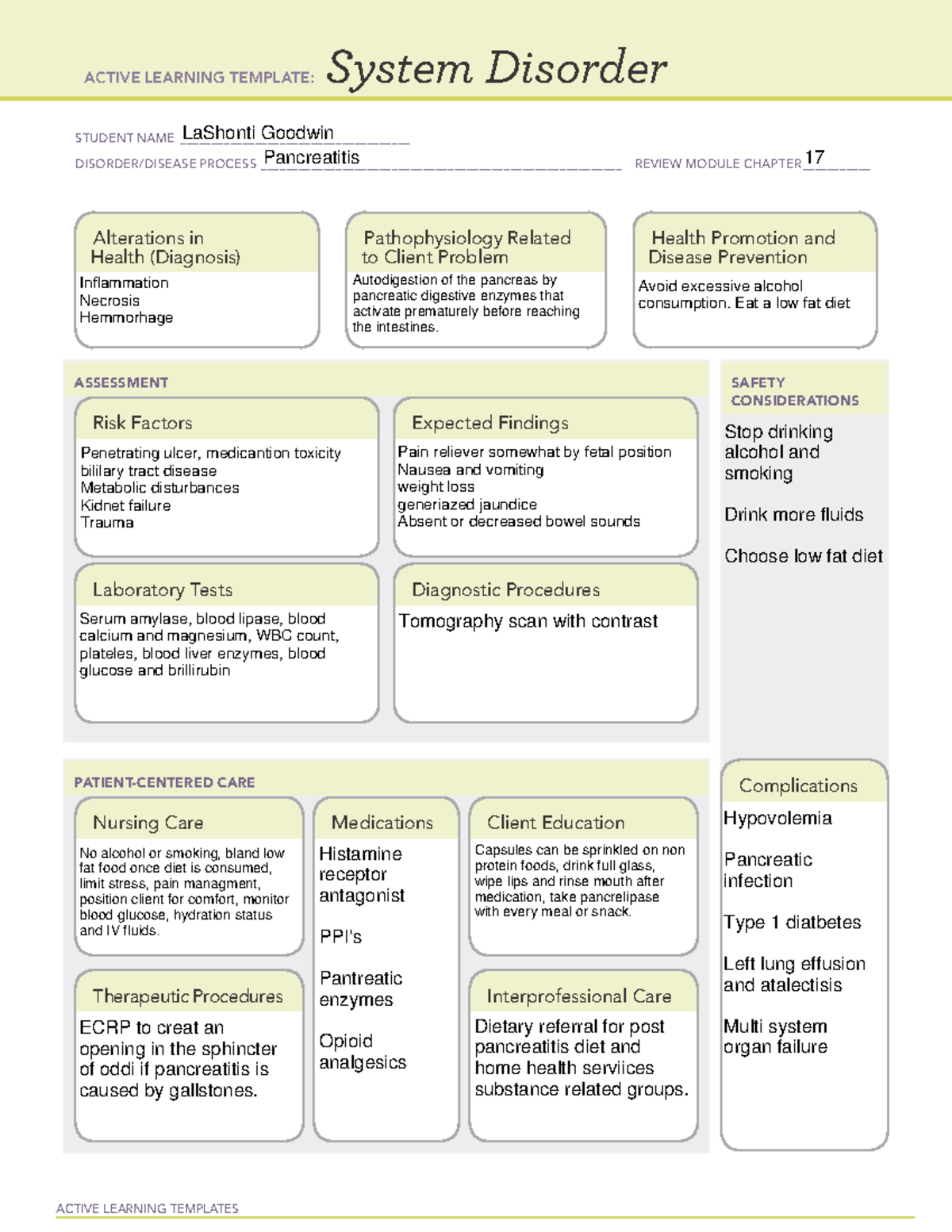 System Disorder Worksheet - ACTIVE LEARNING TEMPLATES System Disorder ...