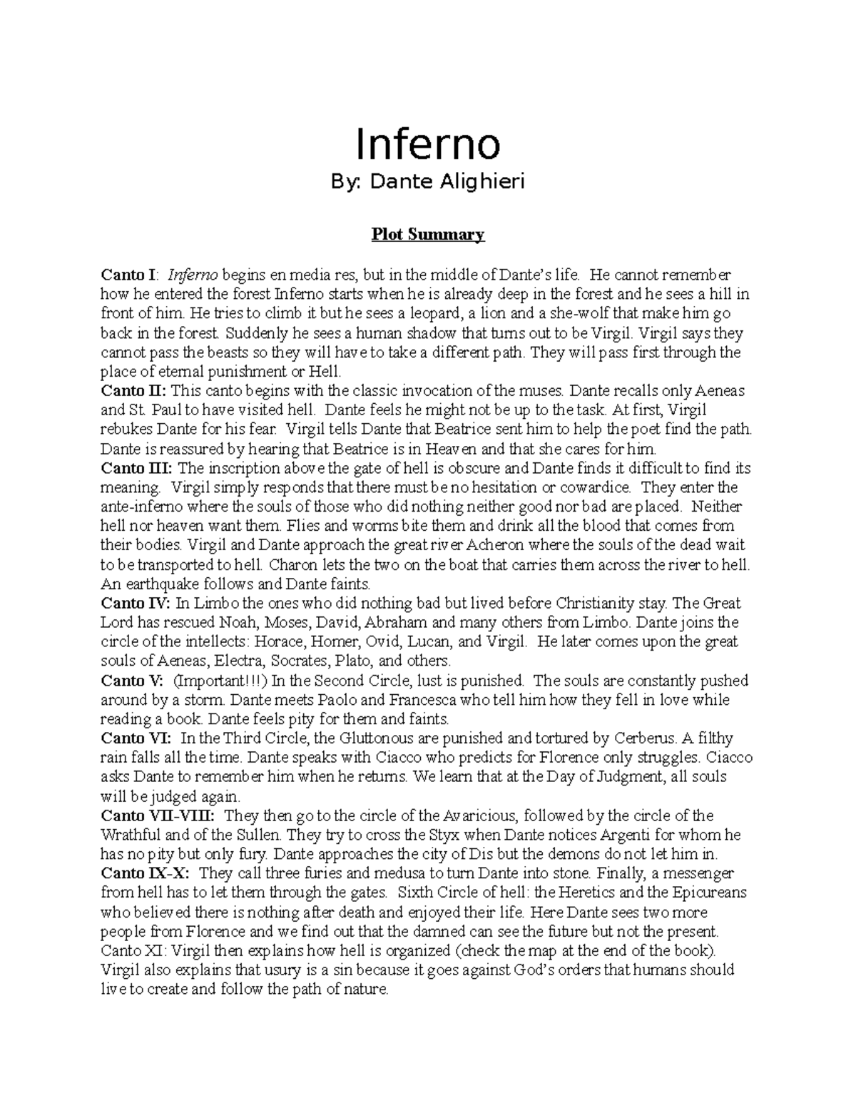 3. Dante The Inferno Inferno Dante Alighieri Plot Summary