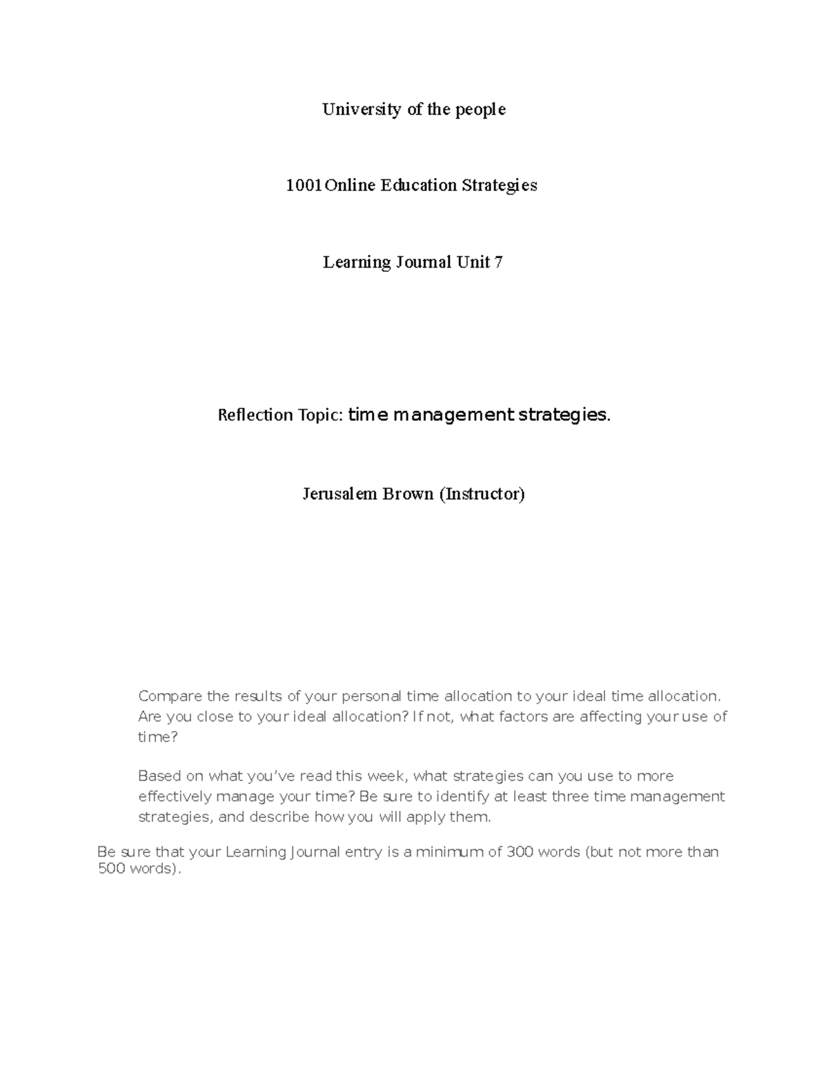 Learning Journal unitu 7 management strategies and describe how you ...