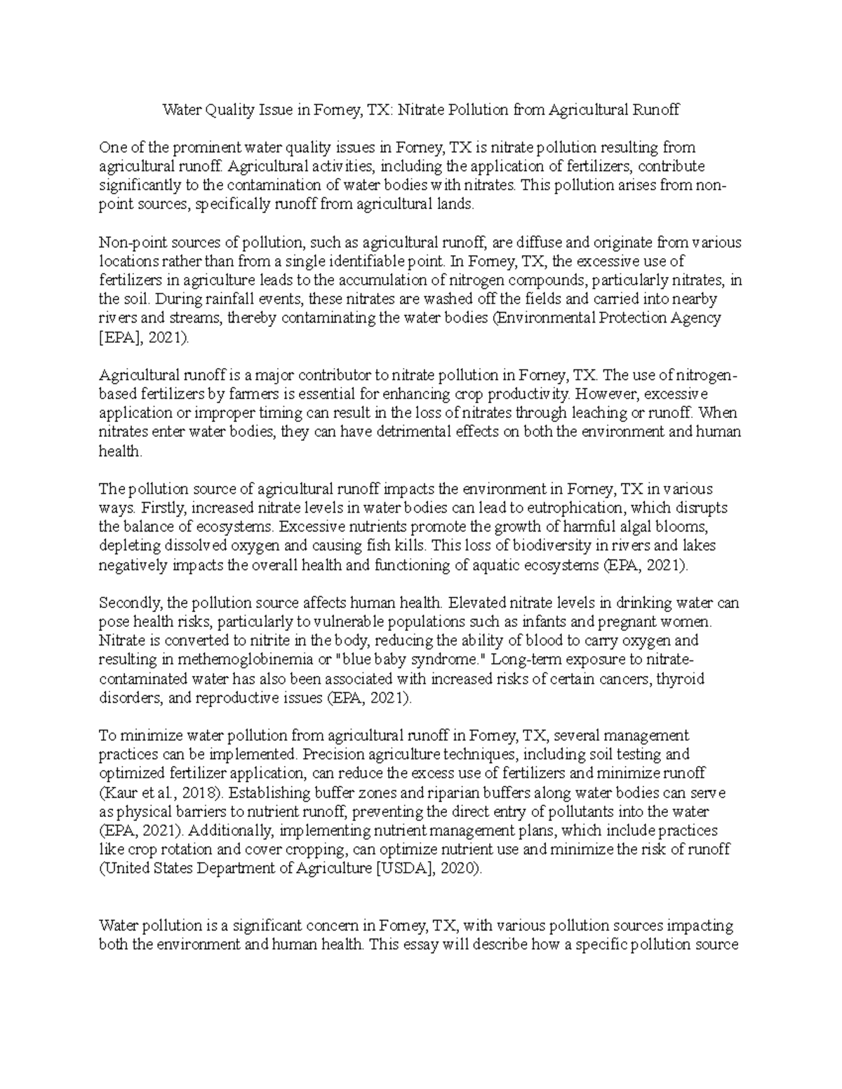 Water population Water Quality Issue in Forney, TX Nitrate Pollution