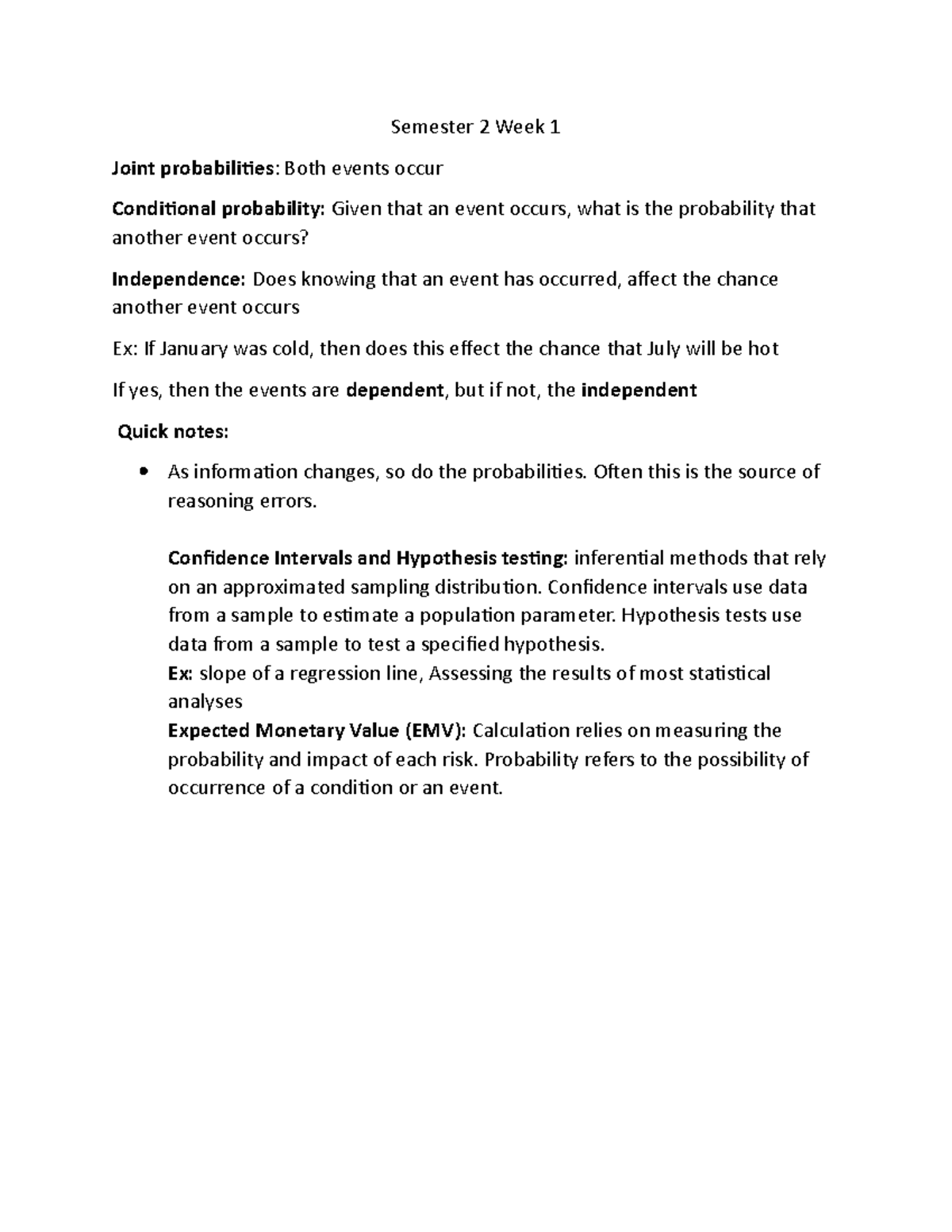 Semester 2 Week 1. Analysis for decision making, Introduction to ...