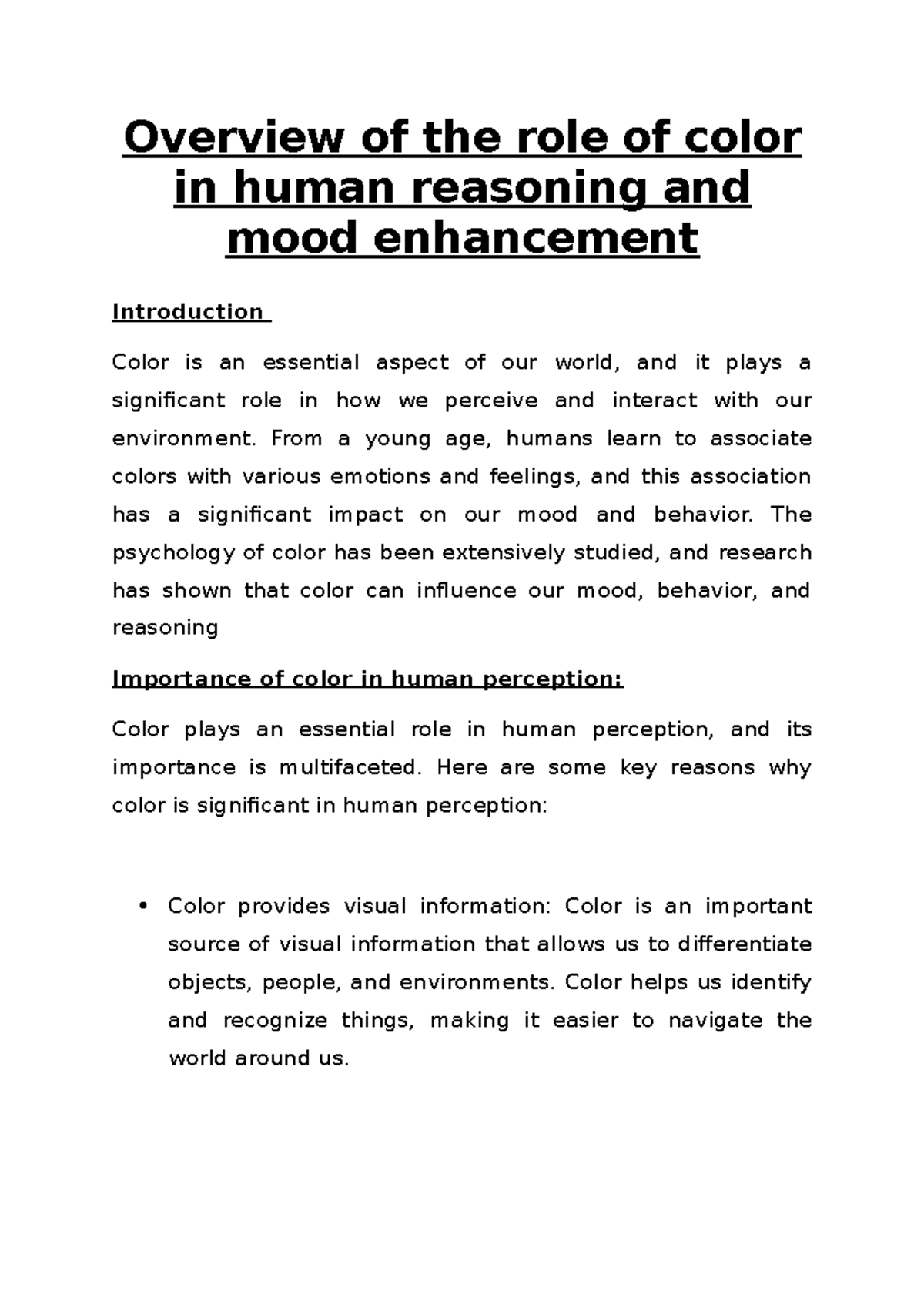 Overview of the role of color in human reasoning and mood enhancement ...