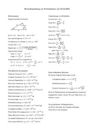 Probeklausur Lösungen - Physik F ̈ur Nebenf ̈achler Probeklausur F ̈ur ...