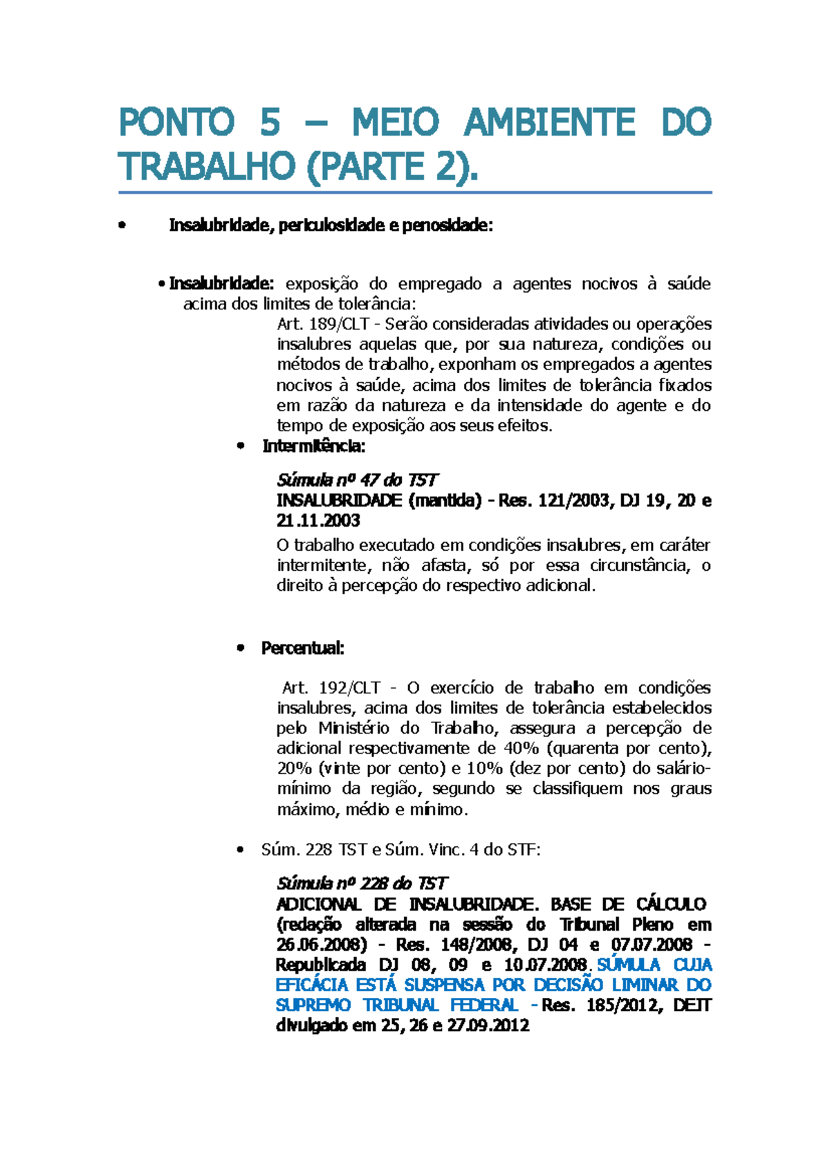 Aulas de Trabalho II - Meio ambiente do trabalho 2 - PONTO 5 – MEIO ...