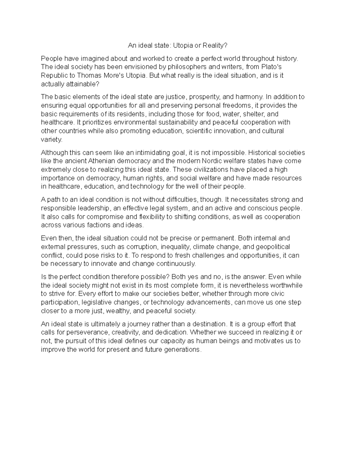 Assignment in ppgc - An ideal state: Utopia or Reality? People have ...