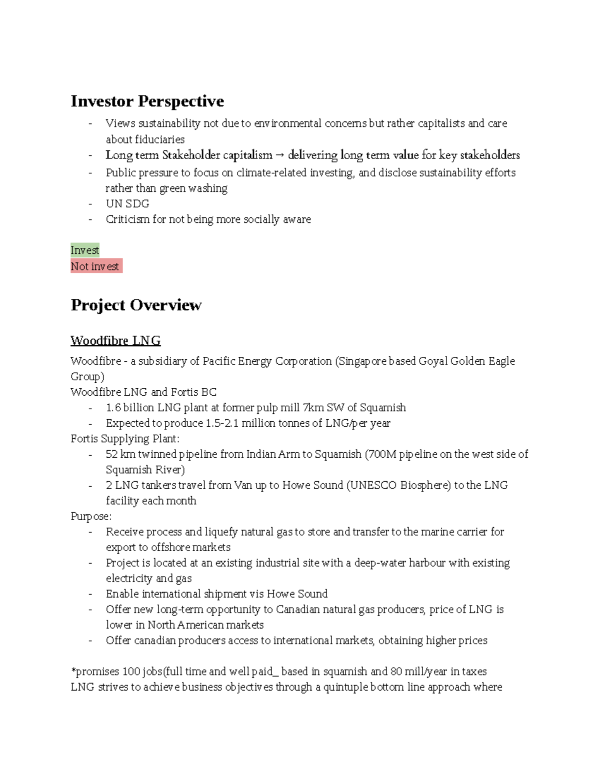 Woodfibre LNG Note - Investor Perspective Views sustainability not due ...