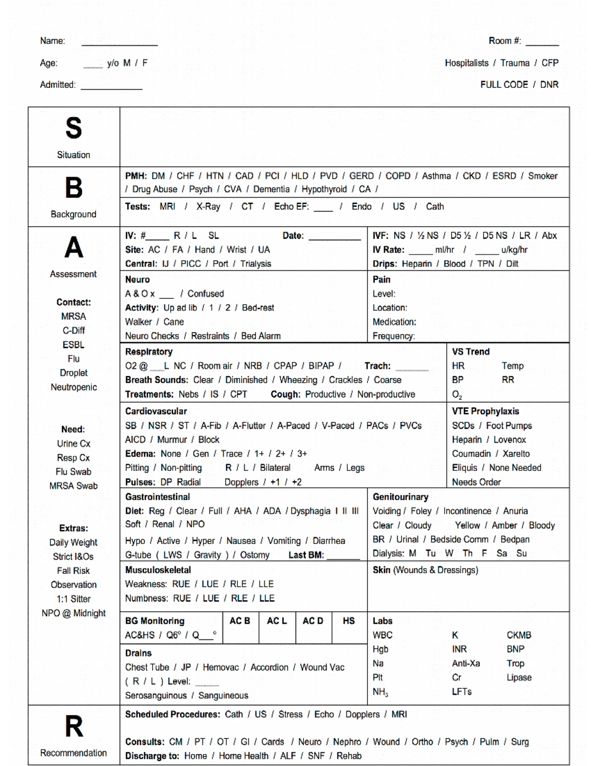 SBAR form - notes - NURSING 101 - Studocu