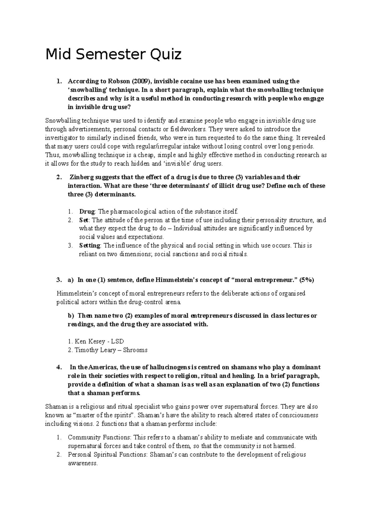 Mid Sem Quiz Mid Sem Exam Delivered Online Mid Semester Quiz According To Robson 2009
