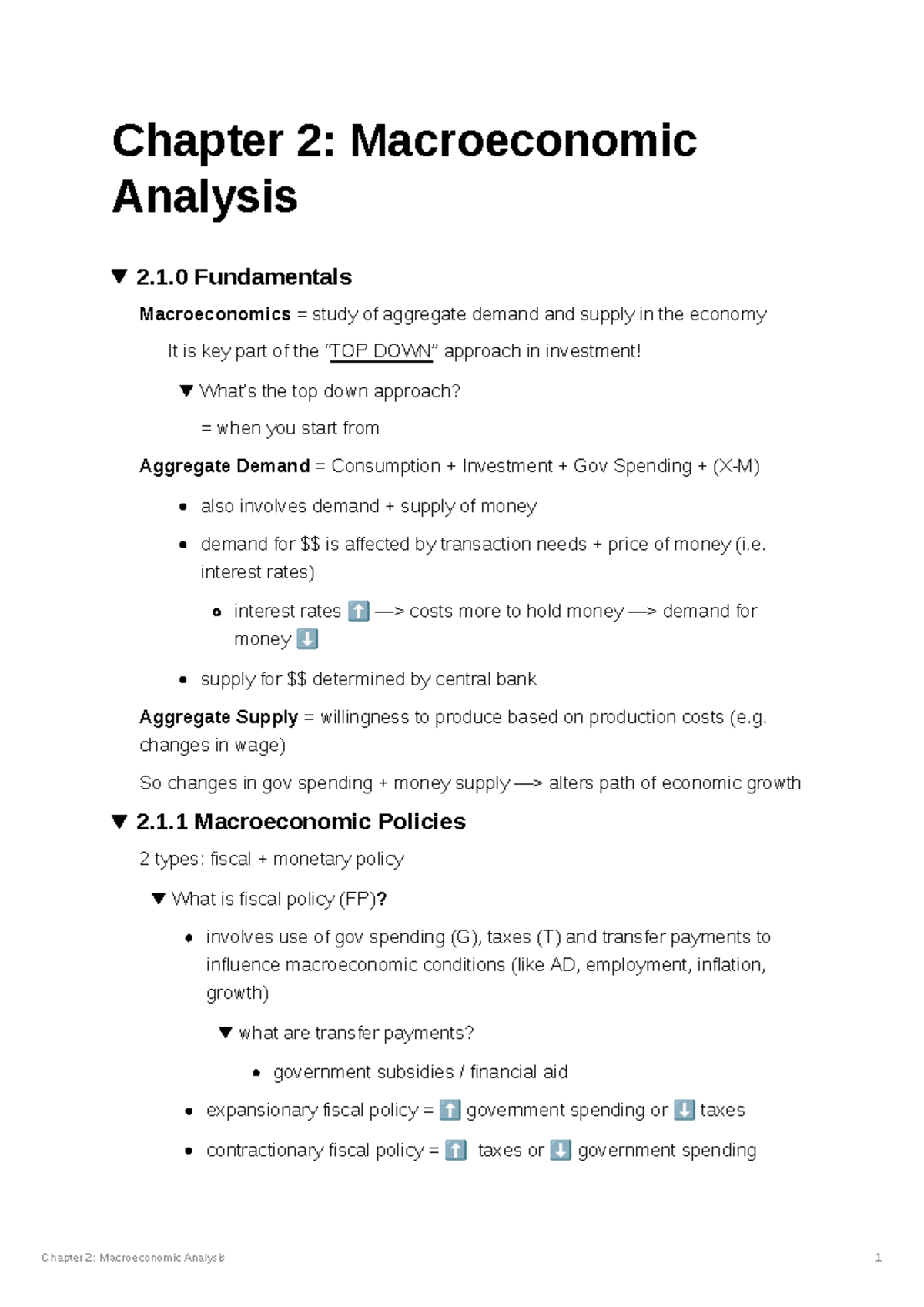 Chapter 2 Macroeconomic Analysis - 1 Fundamentals Macroeconomics ...