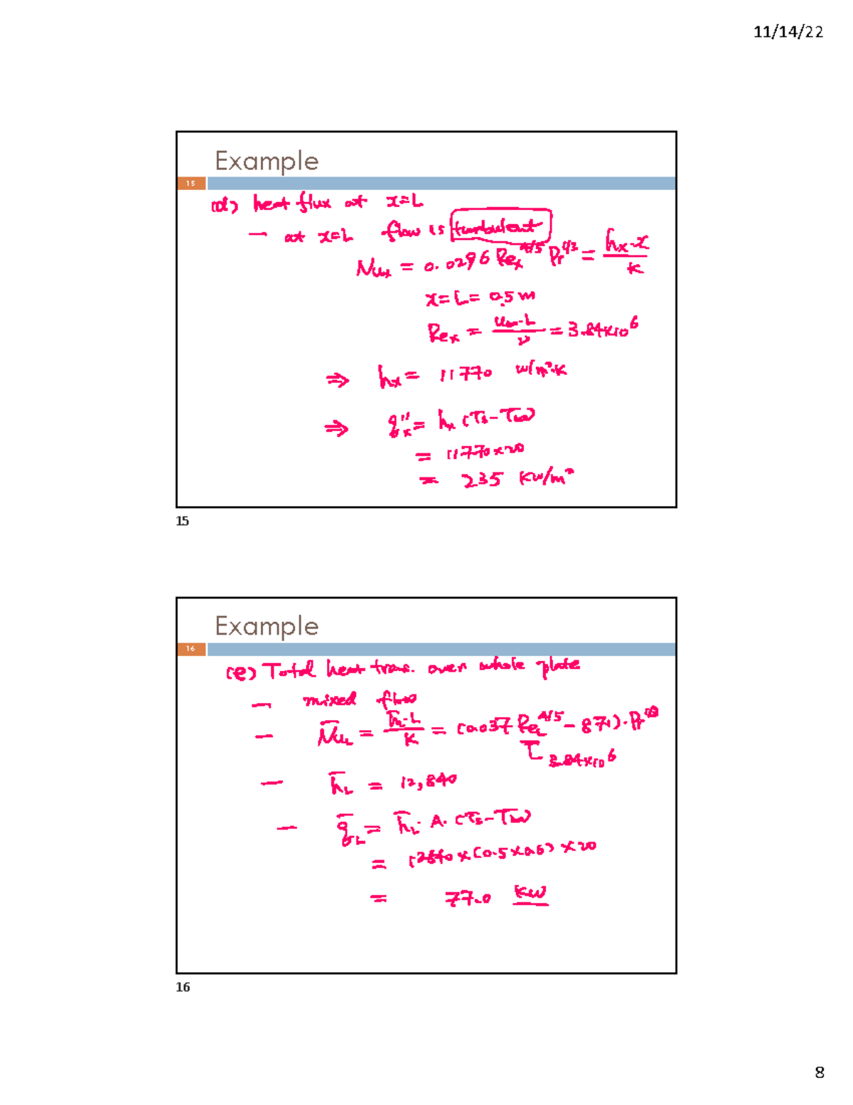 Pt5 Lecture 21 External Flow Part 3 - Example 15 cd) heat flux at at ...