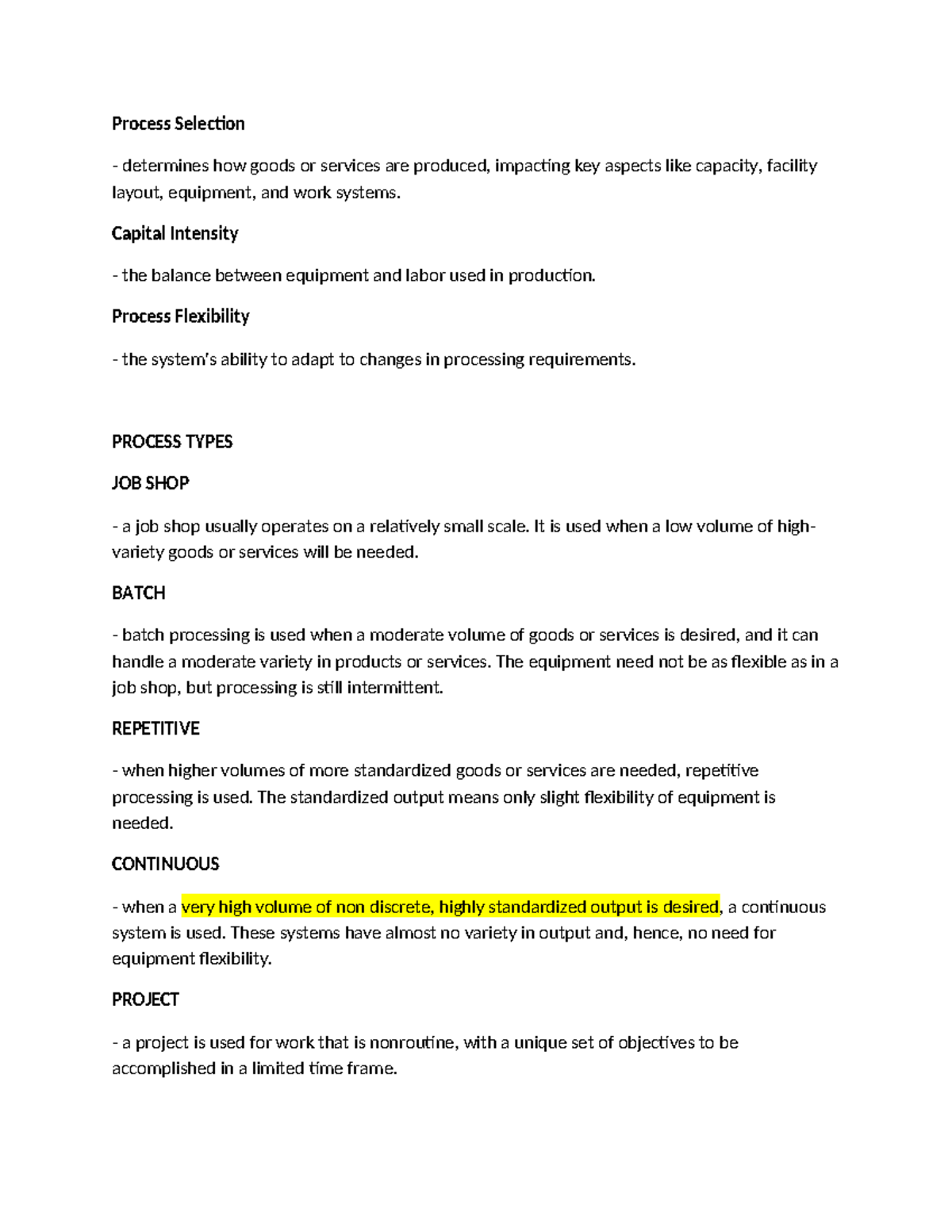 Chapter 6 Reviewer - Process Selection determines how goods or services ...