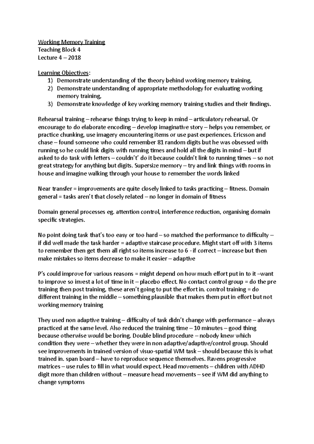 Working Memory Training - Working Memory Training Teaching Block 4 ...