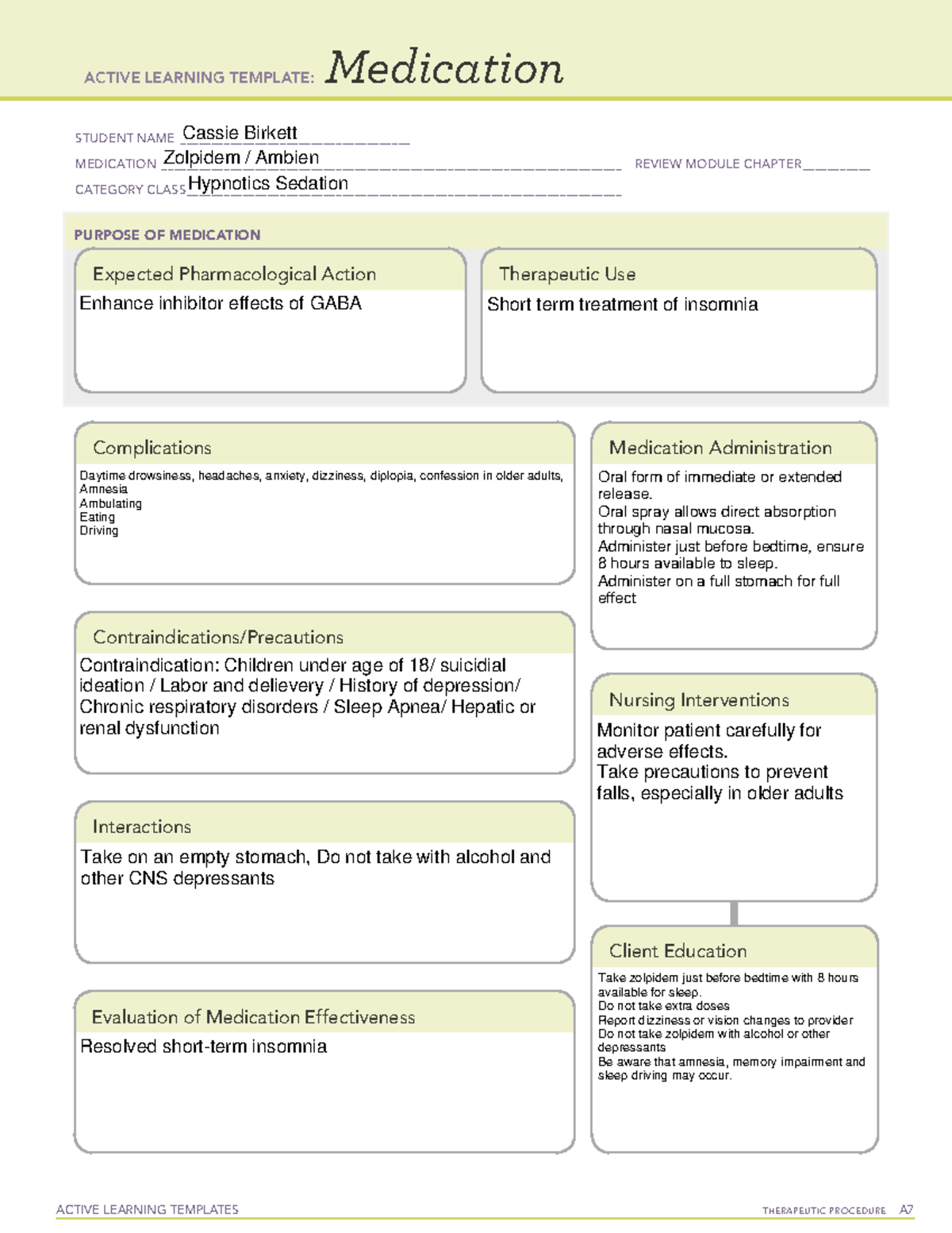 Ambien medication map - ACTIVE LEARNING TEMPLATES THERAPEUTIC PROCEDURE ...