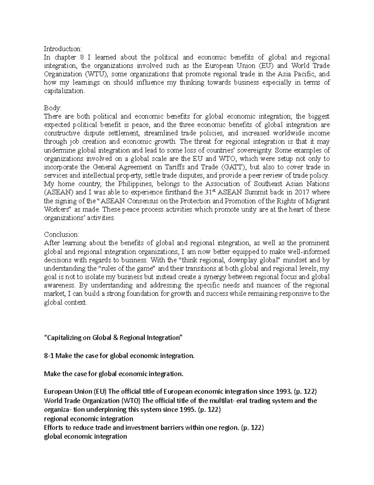 Final Exam Part B Essay - Introduction: In chapter 8 I learned about ...