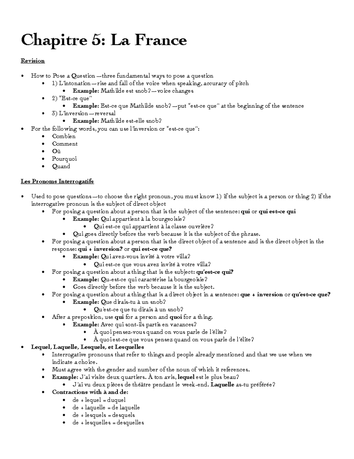 Chapitre 5 - Lecture notes 5 - Chapitre 5: La France Revision • • How ...