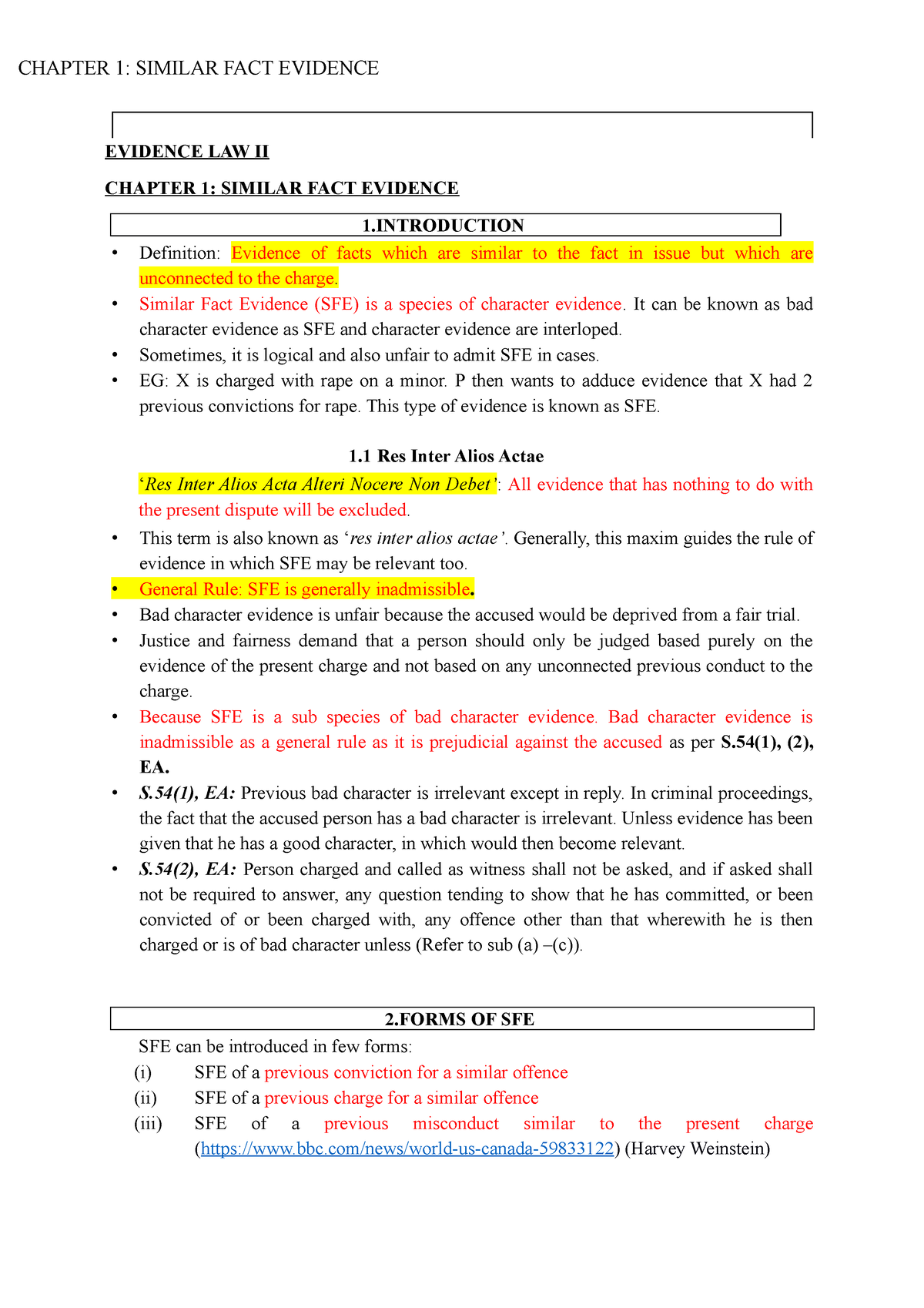 1. Similar Fact Evidence (DONE) - Law Of Evidence II - MMU - Studocu