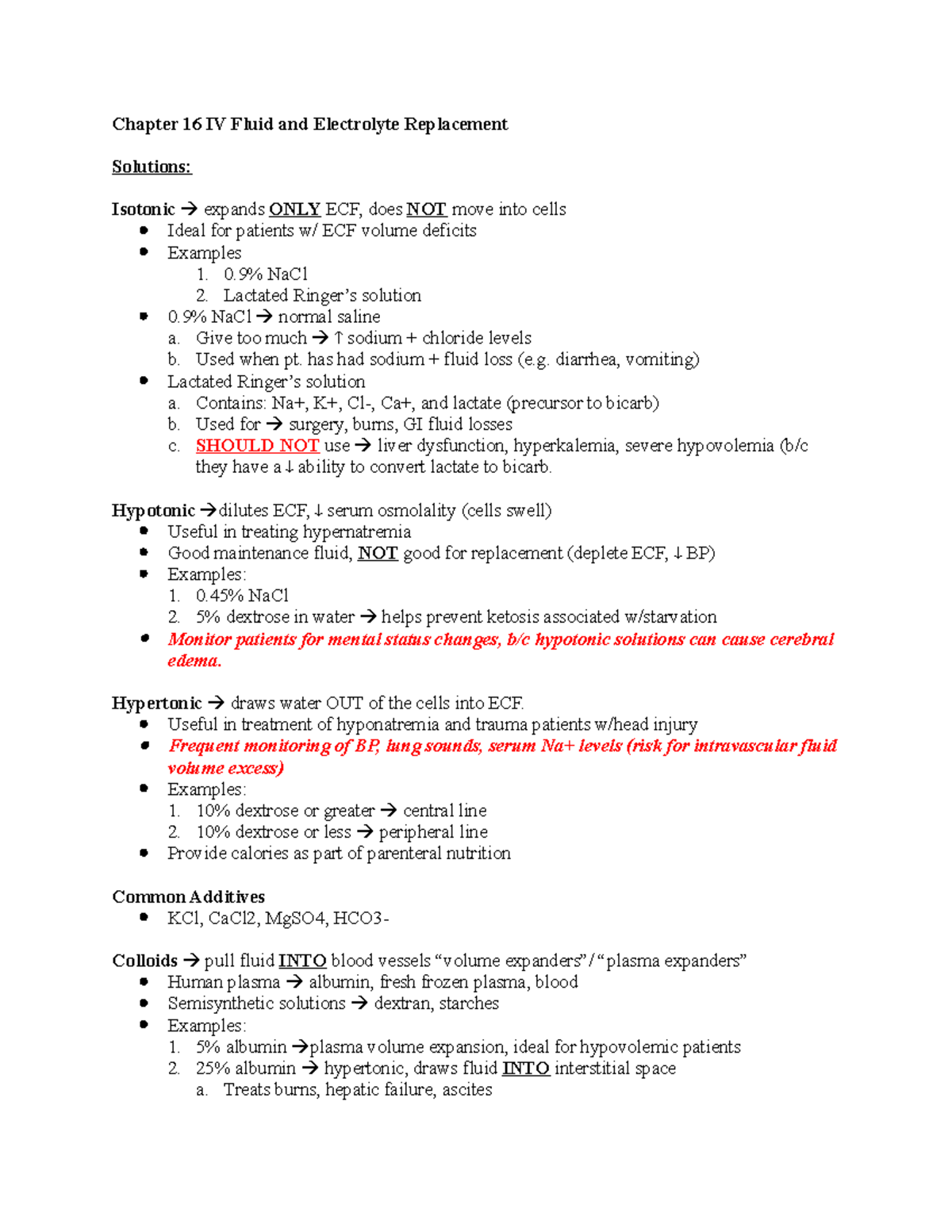 Chapter 16 IV Fluid and Electrolyte Replacement Chapter 16 IV Fluid