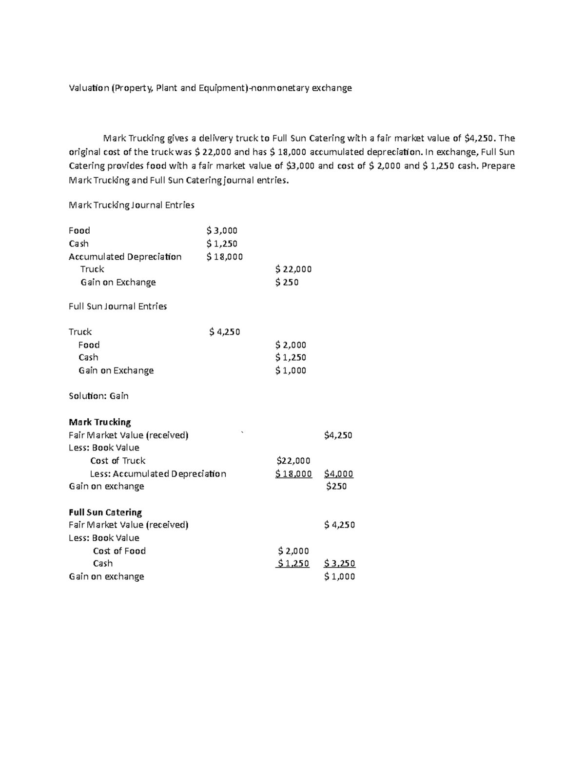 Valuation-PPE-nonmonetaryexchange - Valuation (Property, Plant and ...