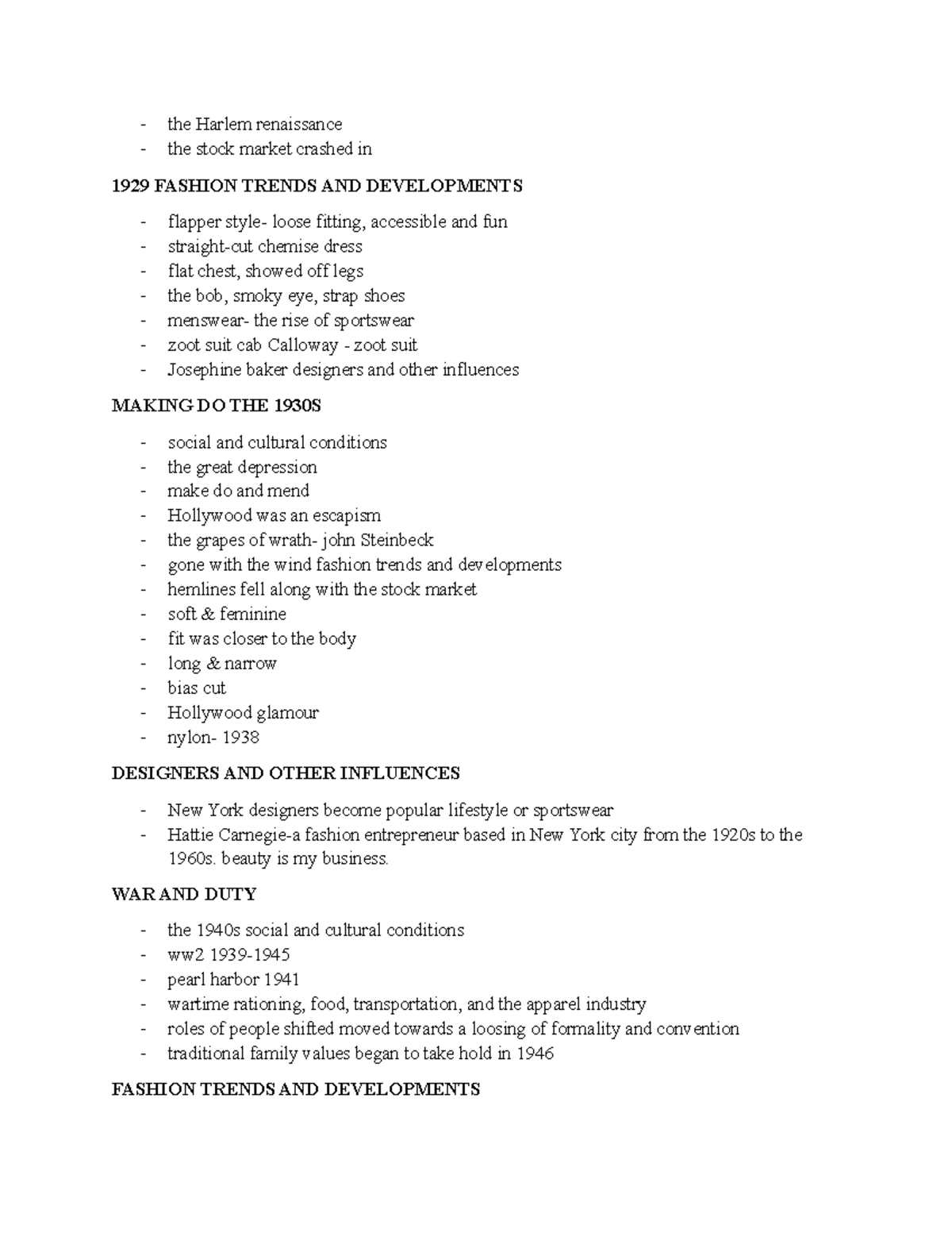 FTT 110 Notes 4 - FASHION TREND AND FASHION HISTORY - the Harlem ...