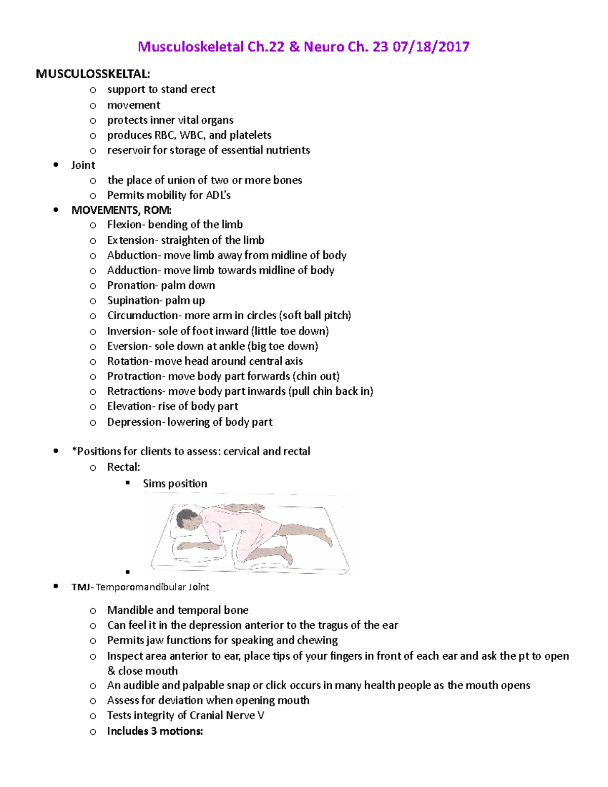 health assessment quiz 4 - Musculoskeletal Ch & Neuro Ch. 23 07/18 ...