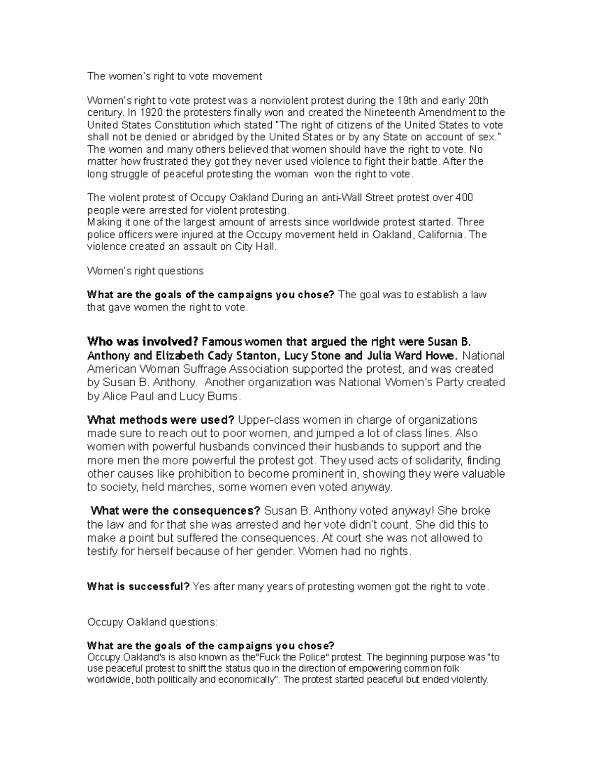 Civics notes - The right to vote movement right to vote protest was a ...