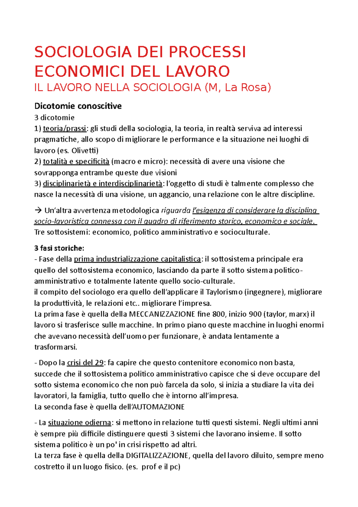 Sociologia Del Lavoro - SOCIOLOGIA DEI PROCESSI ECONOMICI DEL LAVORO IL ...