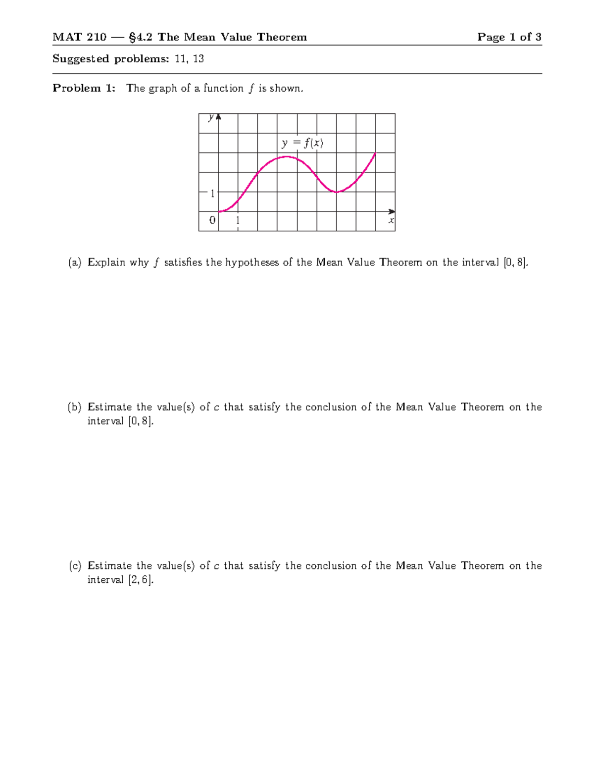 10-26 4.2 The Mean Value Theorem, Handout - MAT 210 — §4 The Mean Value ...