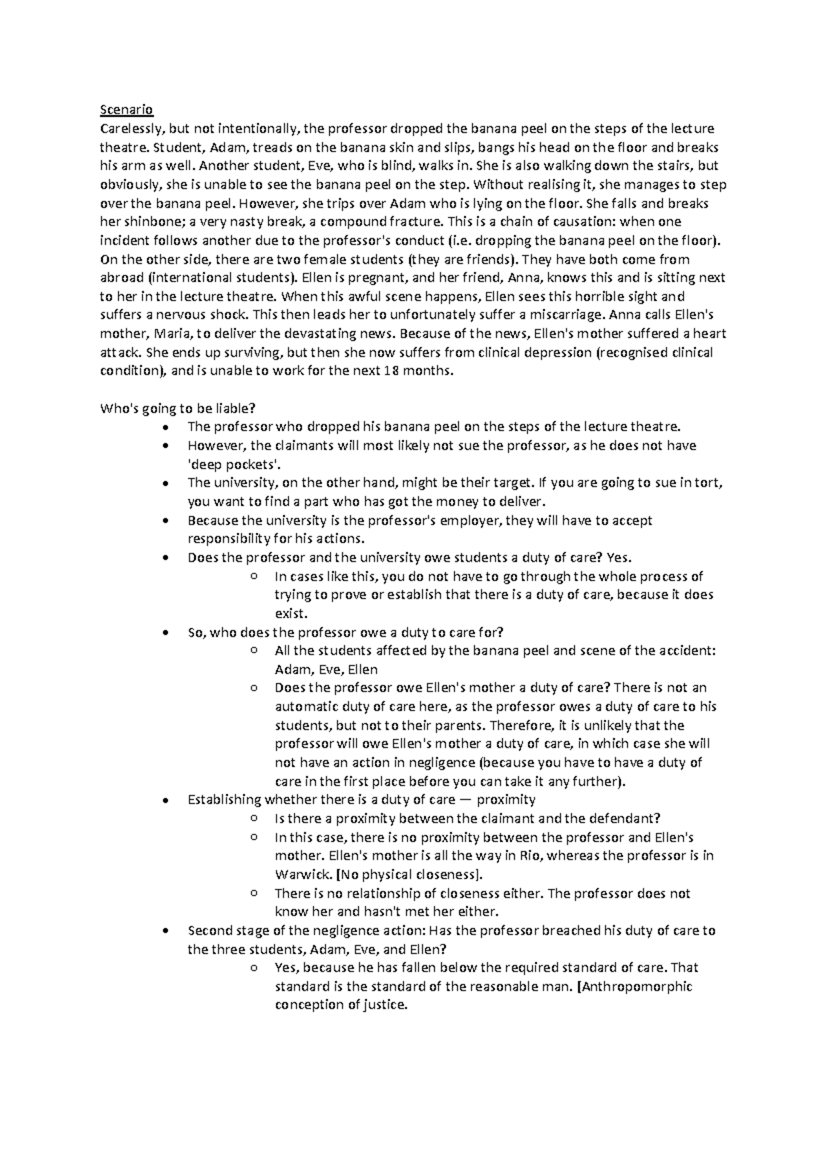 Tort Law Lecture 2 Notes - Scenario Carelessly, but not intentionally ...