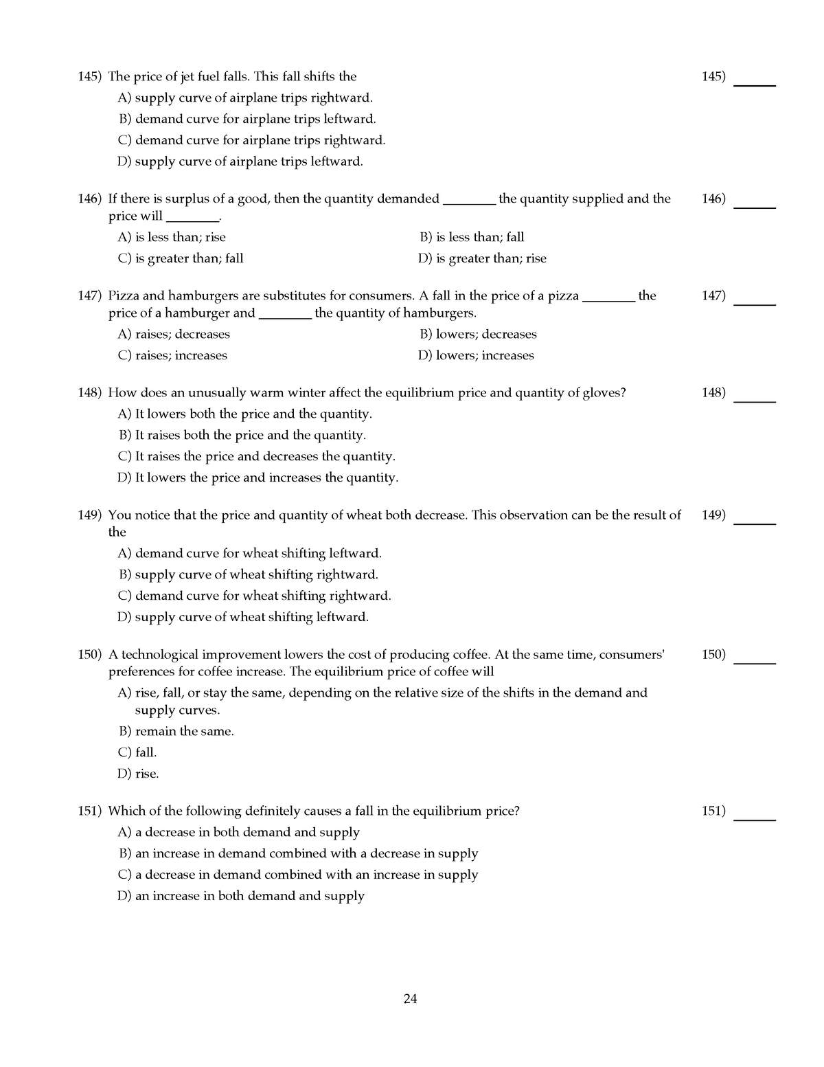 Demand and Supply Practial Quesion (24) - The price of jet fuel falls ...