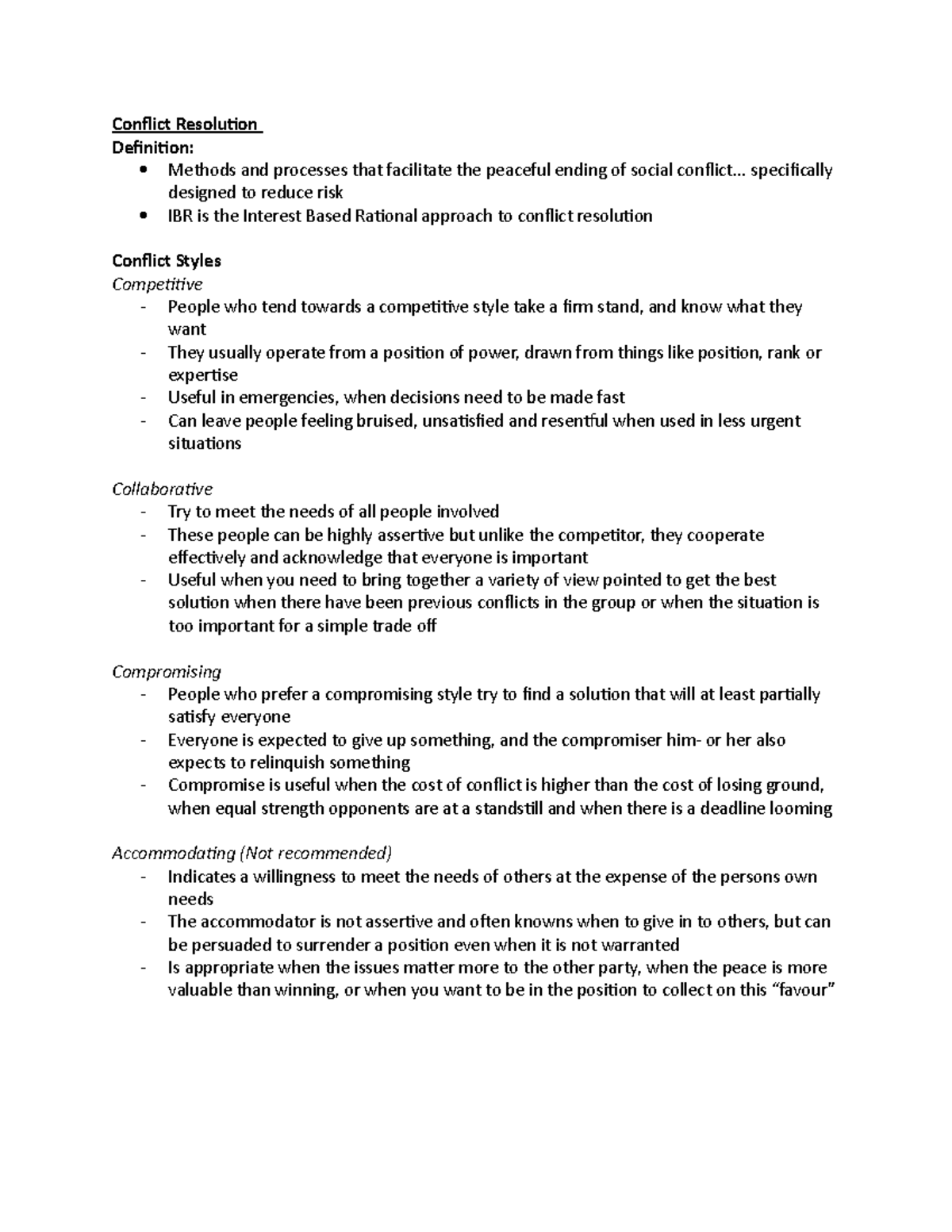 SECR1220 Week 4 Lecture notes 4 Conflict Resolution Definition