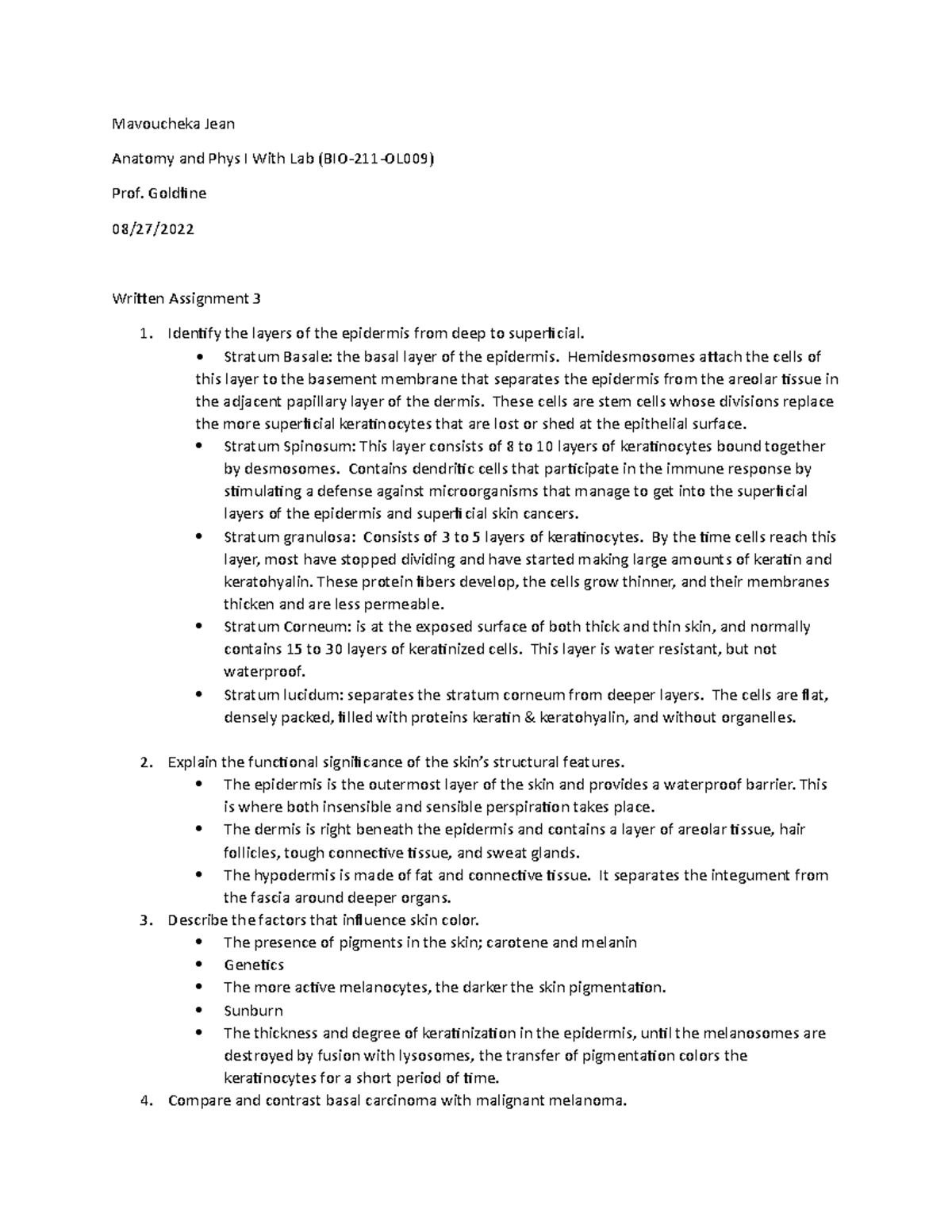 Written assignment 3 - Mavoucheka Jean Anatomy and Phys I With Lab (BIO ...