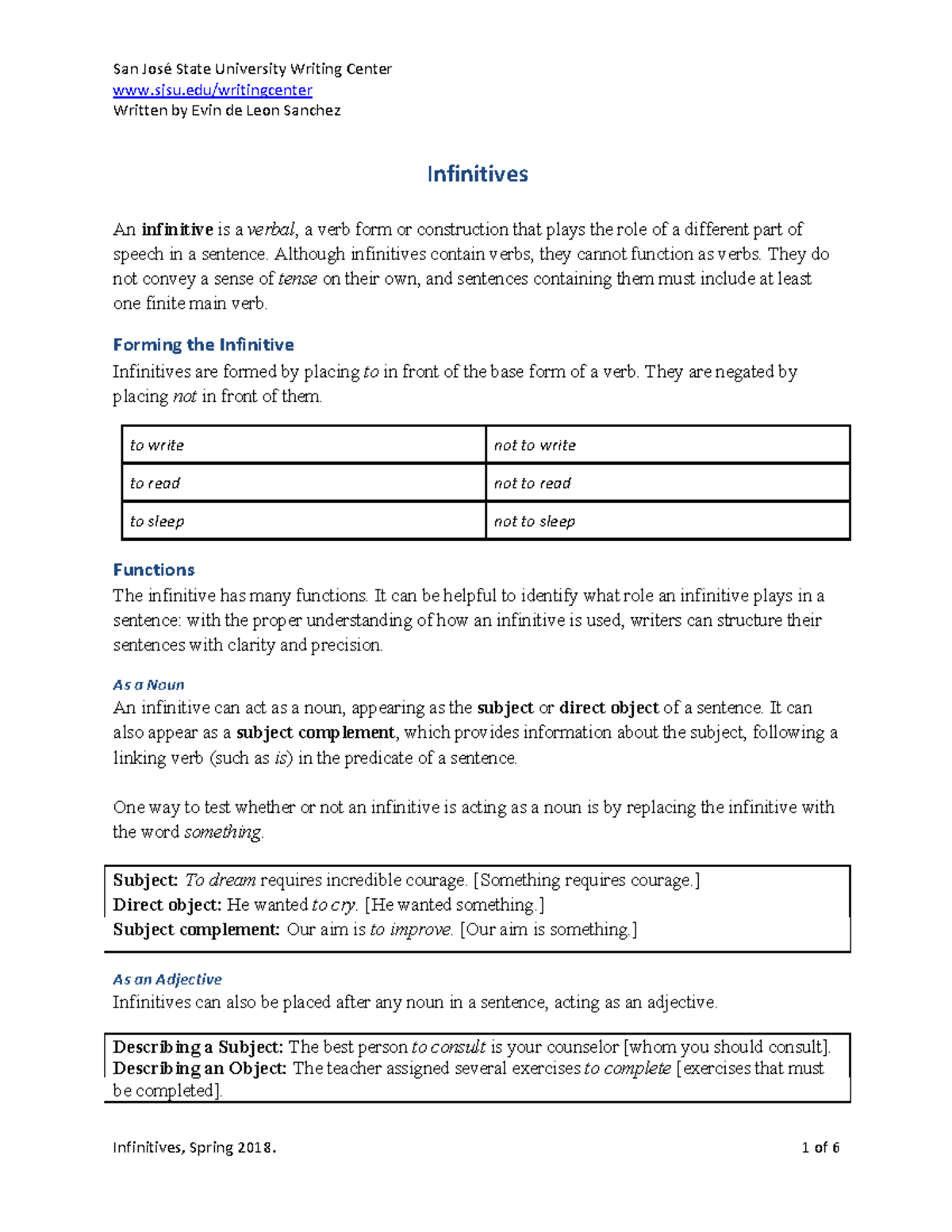 Infinitives - lesson - San José State University Writing Center sjsu ...