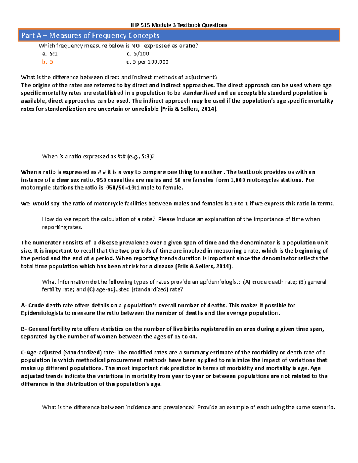 Ihp515 Module 3 Questions New Version Final Ihp 515 Module Textbook Questions Part Measures Of Frequency Concepts Which Frequency Measure Below Is Not Studocu