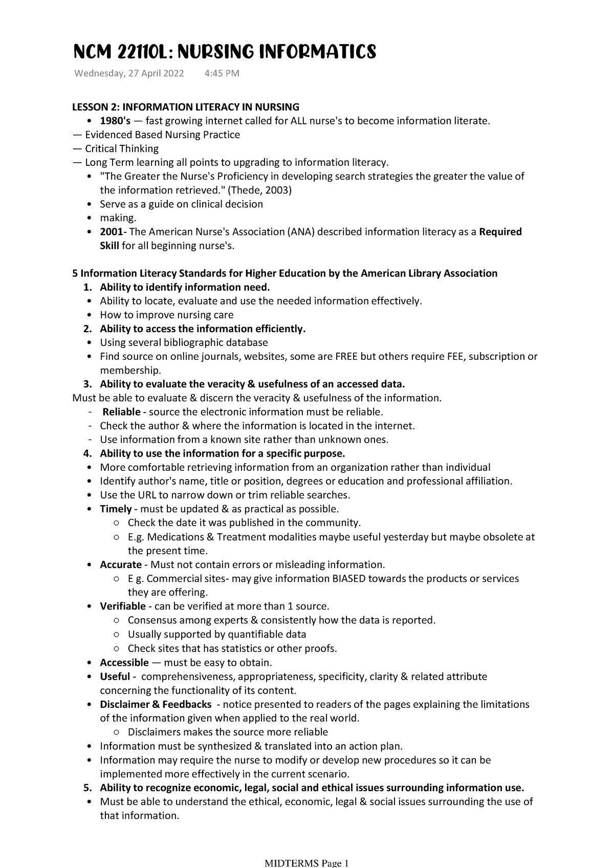 Nursing Informatics Information Literacy In Nursing - 1980's —fast 