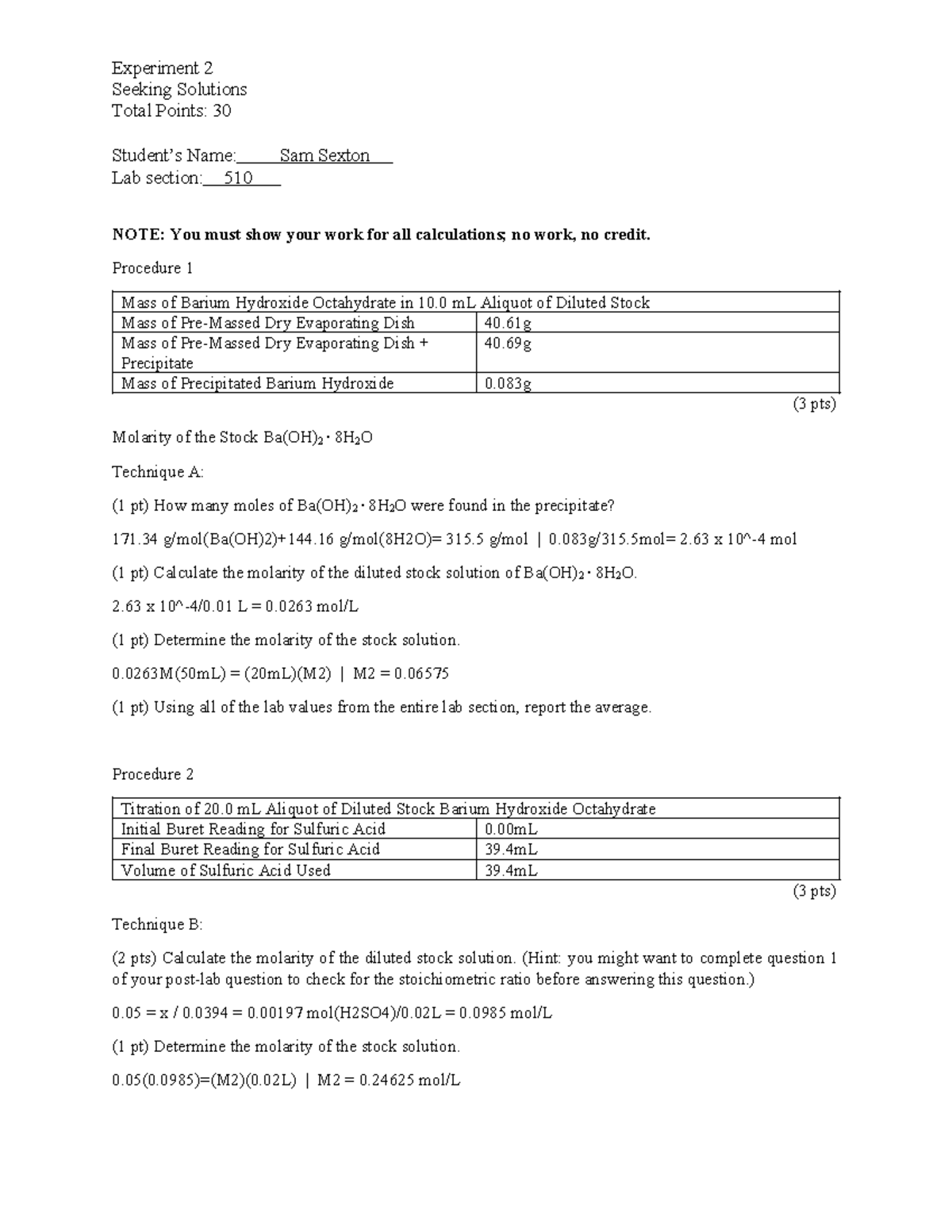 CHEM 110 L - Experiment 2 Seeking Solutions p2 - Experiment 2 Seeking ...