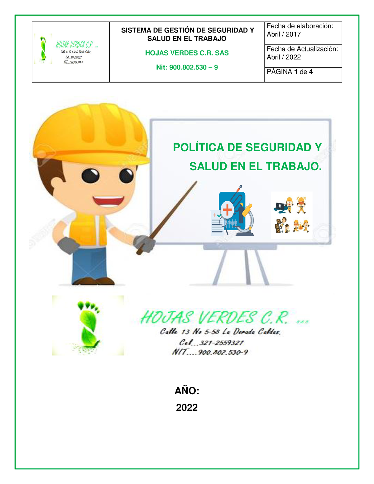 Plt Sst 001 Política De Seguridad Y Salud En El Trabajo Sistema De