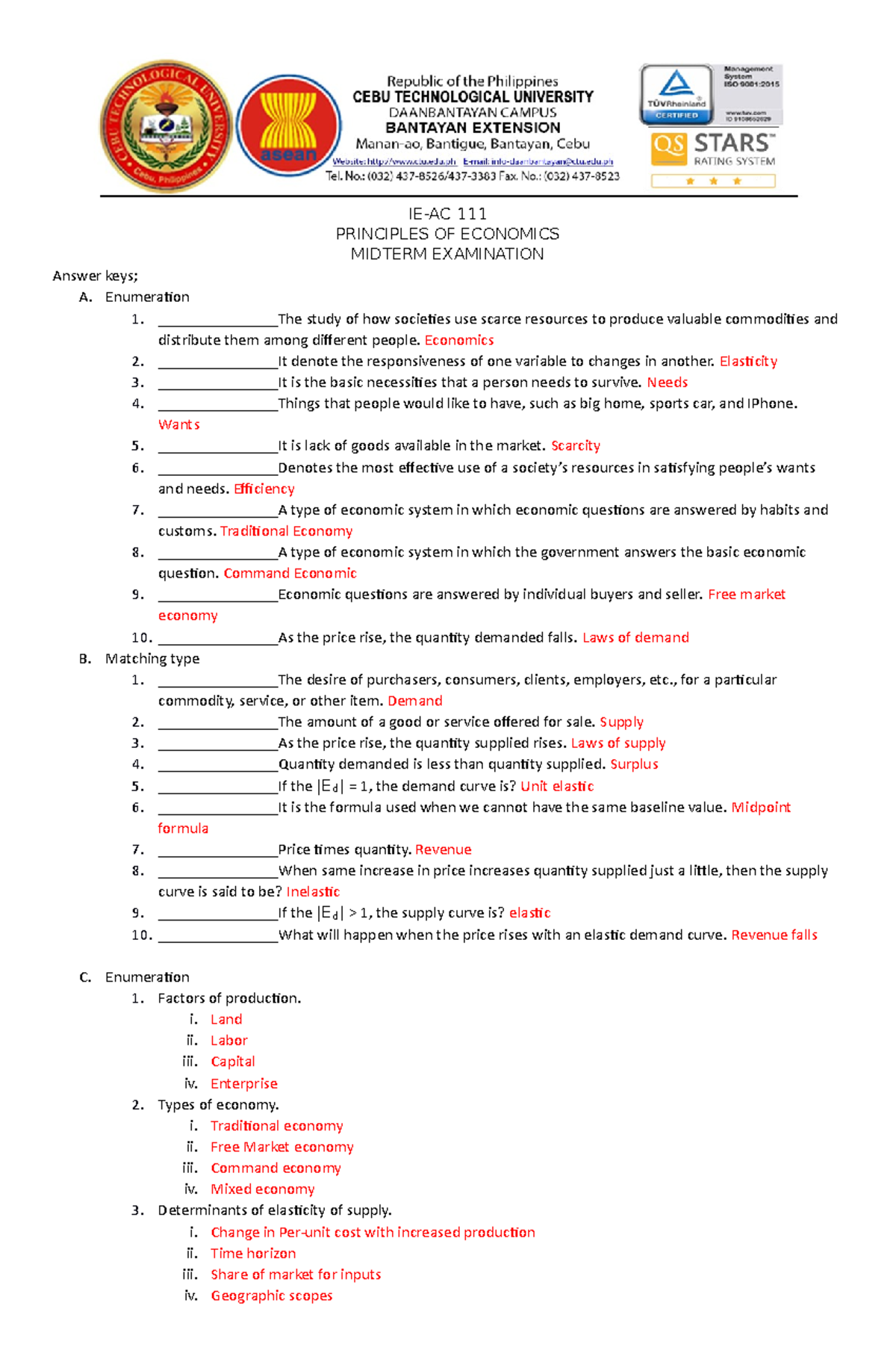 Midterm Econ Ans Key For Econ Notes Microeconomics Studocu