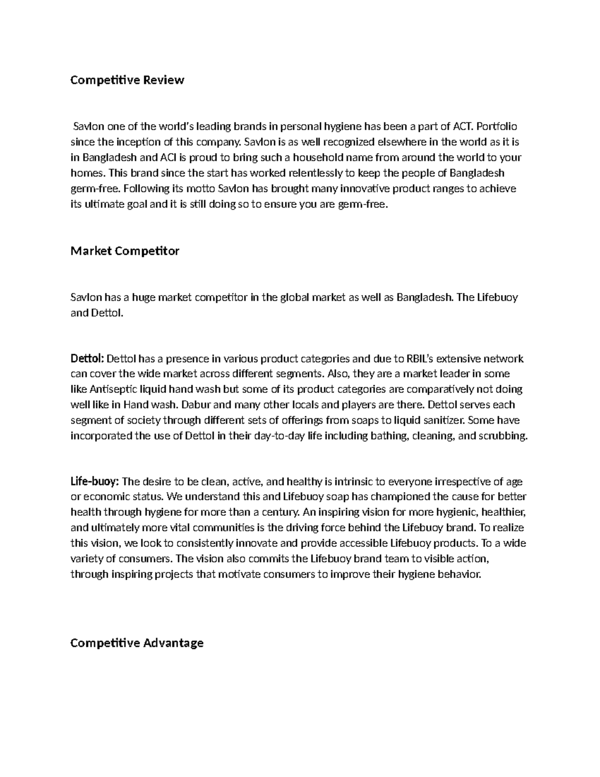 Competitive-Review - Competitive review - Competitive Review Savlon one ...