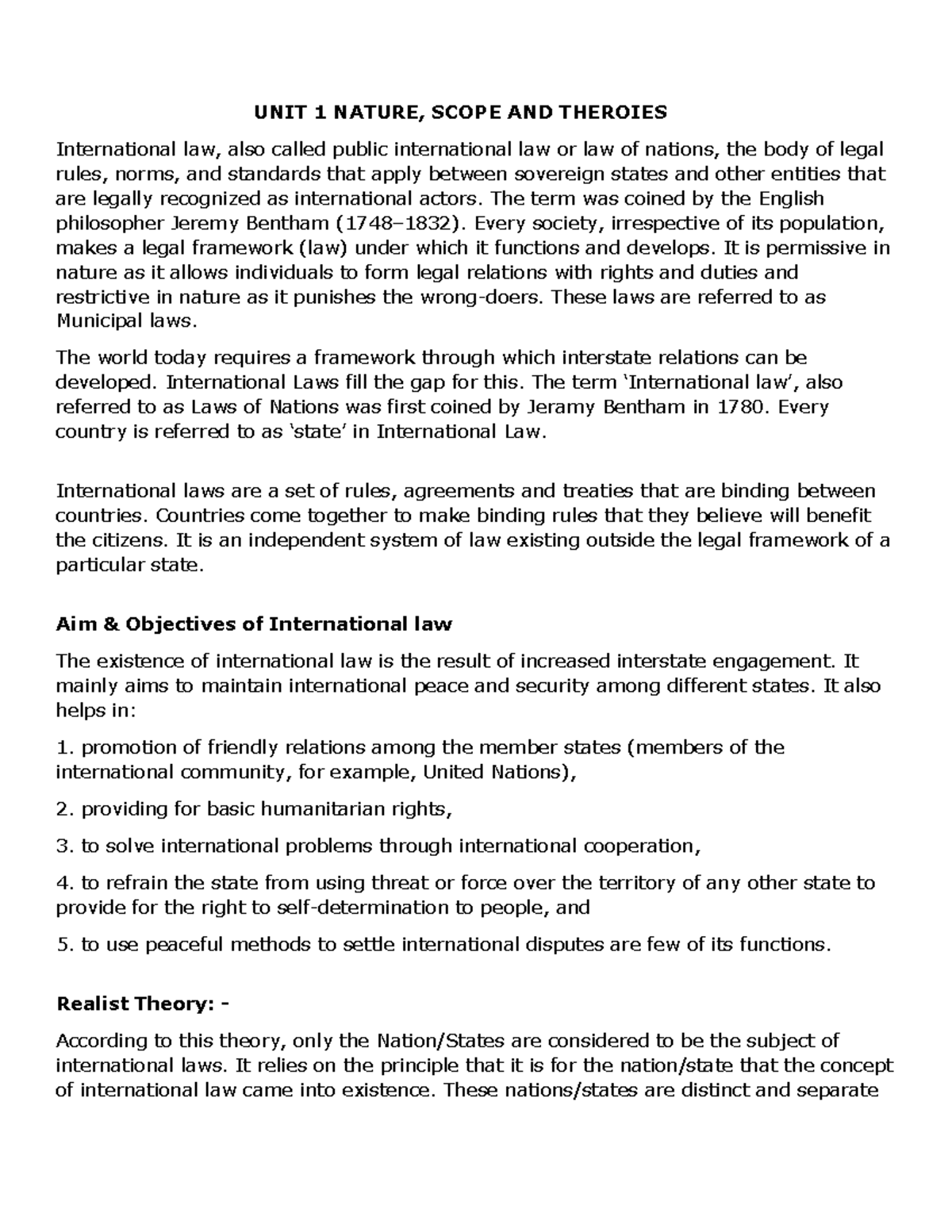 Public International Law - UNIT 1 NATURE, SCOPE AND THEROIES ...