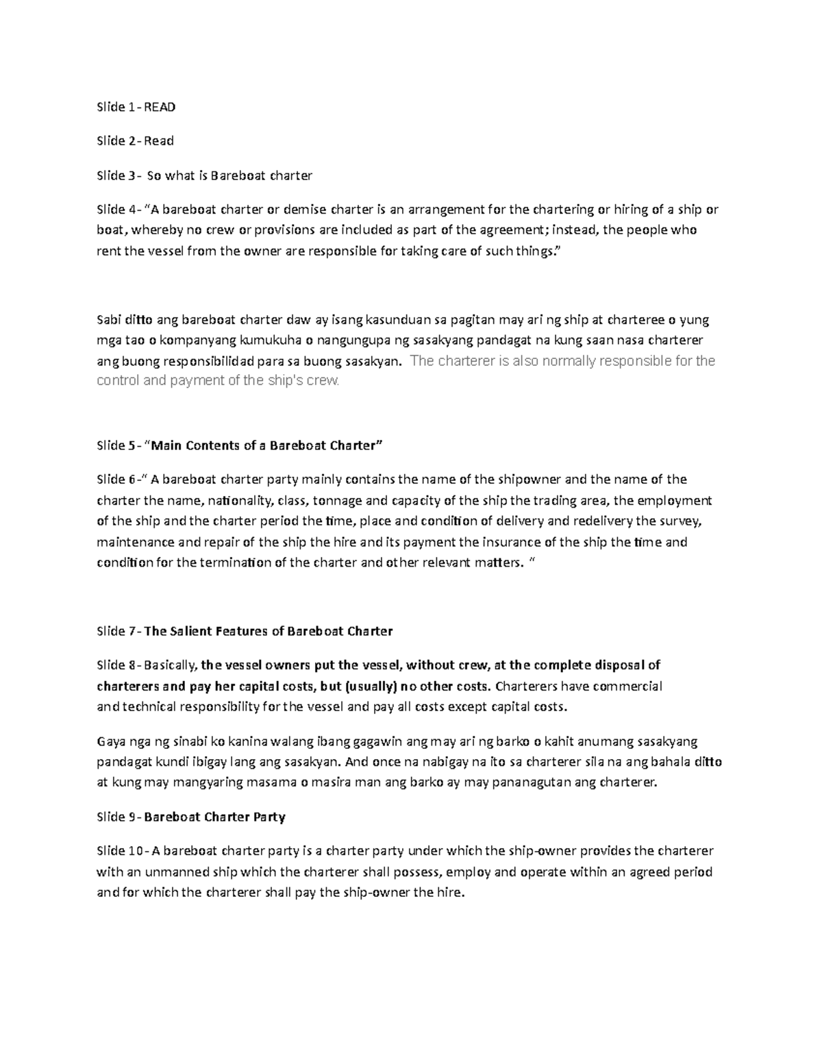 Charter - Slide 1- READ Slide 2- Read Slide 3- So what is Bareboat ...