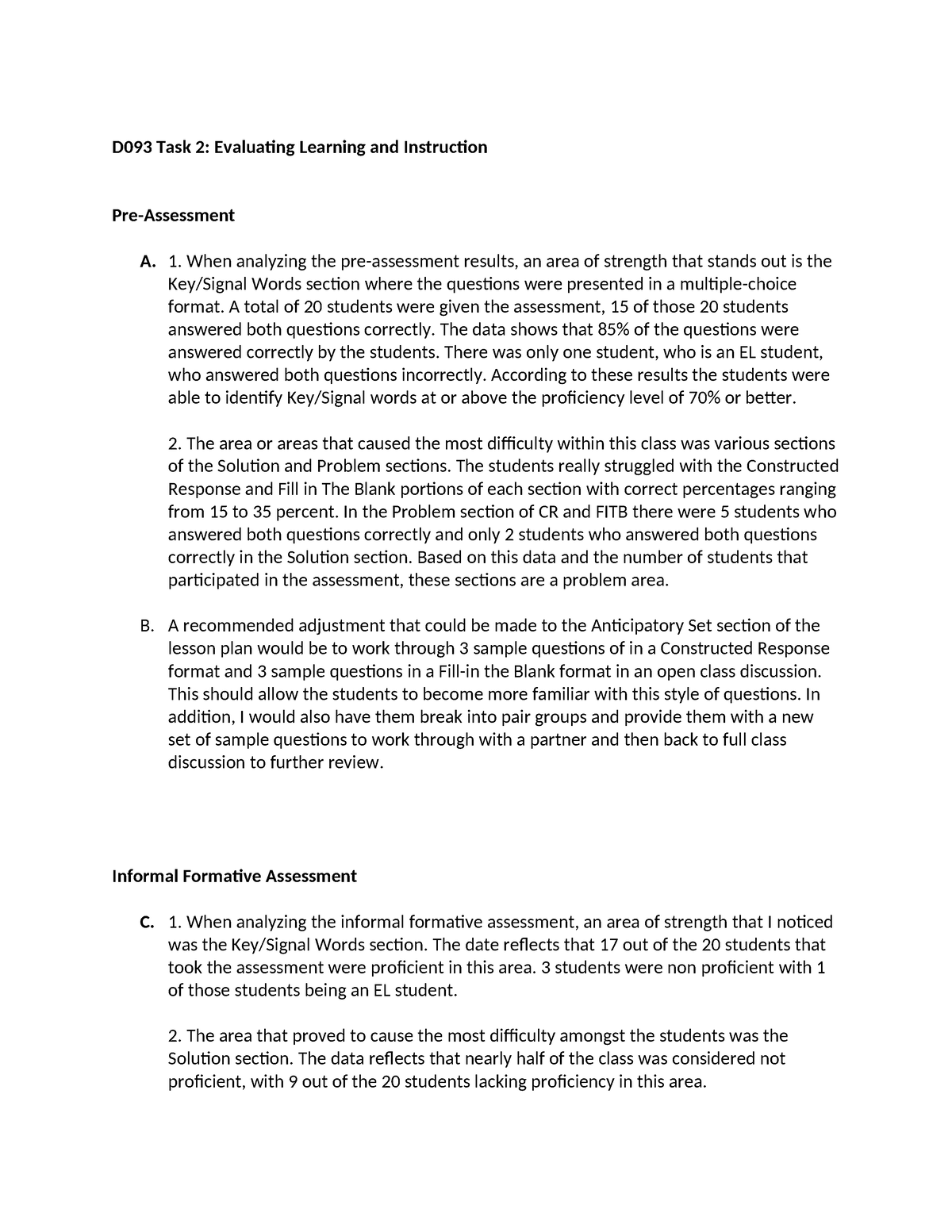 D093 Task 2 - Task 2 - D093 Task 2: Evaluating Learning And Instruction ...