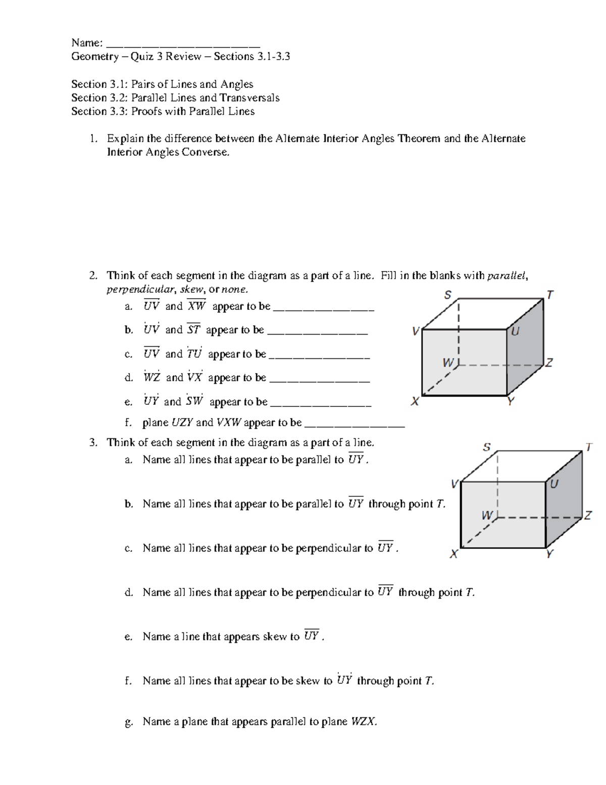 Quiz 3 review Name __________________________ Geometry Quiz 3