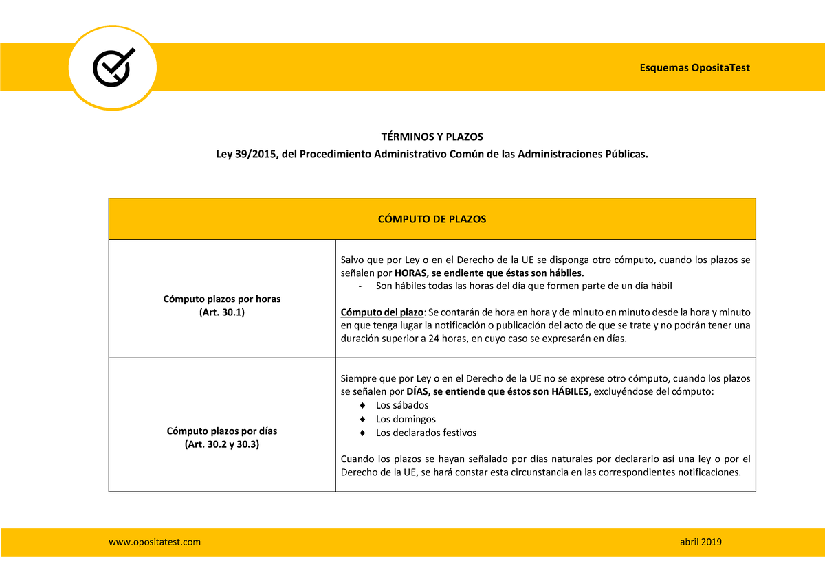 Terminos Y Plazos LPAC - Esquemas OpositaTest TÉRMINOS Y PLAZOS Ley 39/ ...