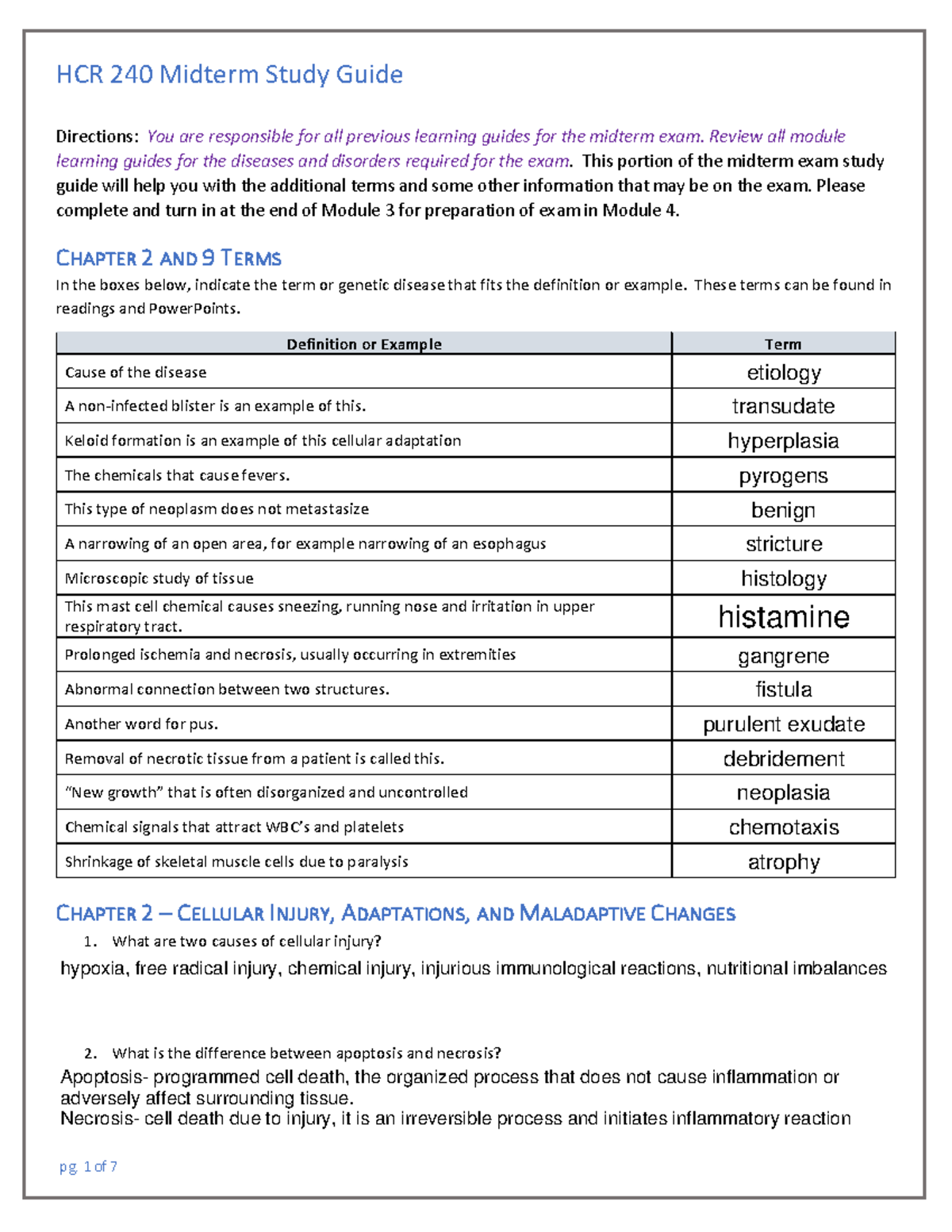 HCR 240 Module 3 Midterm Exam Study Guide - Directions: You Are ...