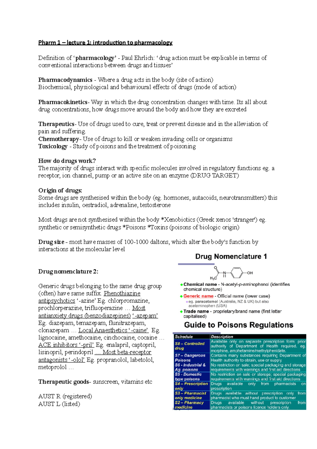 Pharm notes - Pharm 1 – lecture 1: introduction to pharmacology ...